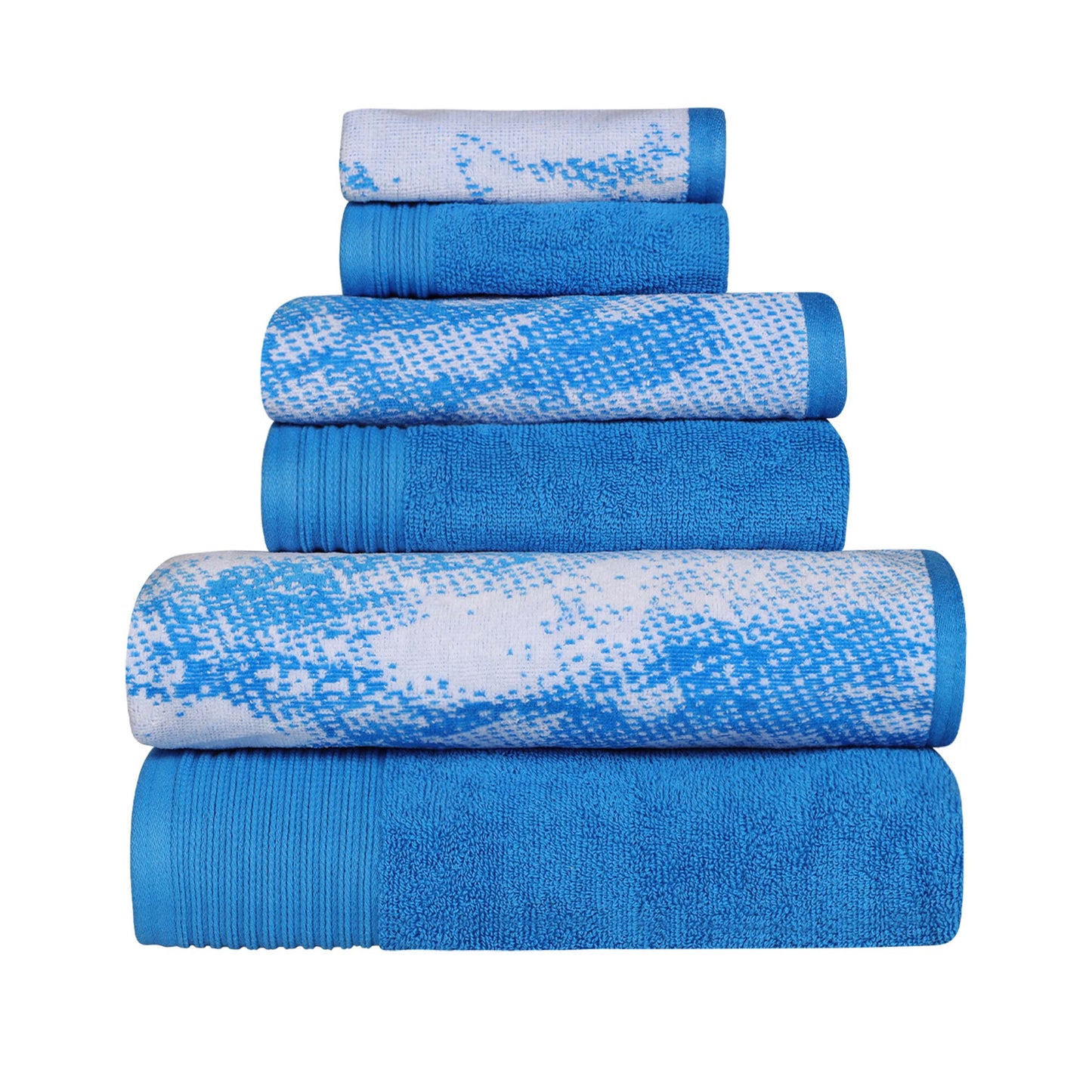 Cotton Marble and Solid Quick Dry 6 Piece Assorted Bathroom Towel Set - Blue