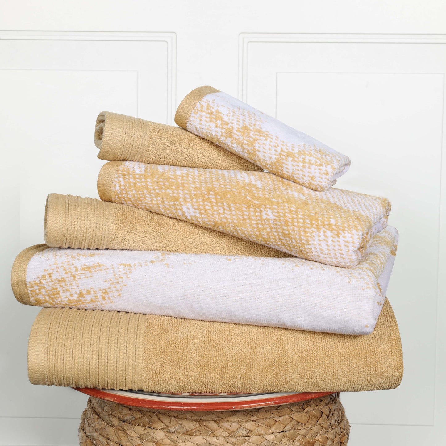Cotton Marble and Solid Quick Dry 6 Piece Assorted Bathroom Towel Set - Bronze