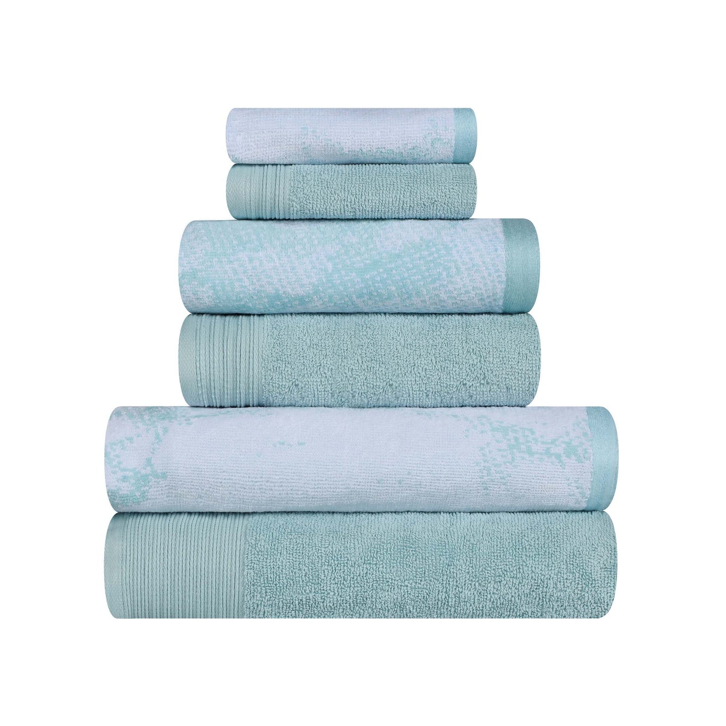 Cotton Marble and Solid Quick Dry 6 Piece Assorted Bathroom Towel Set - Teal