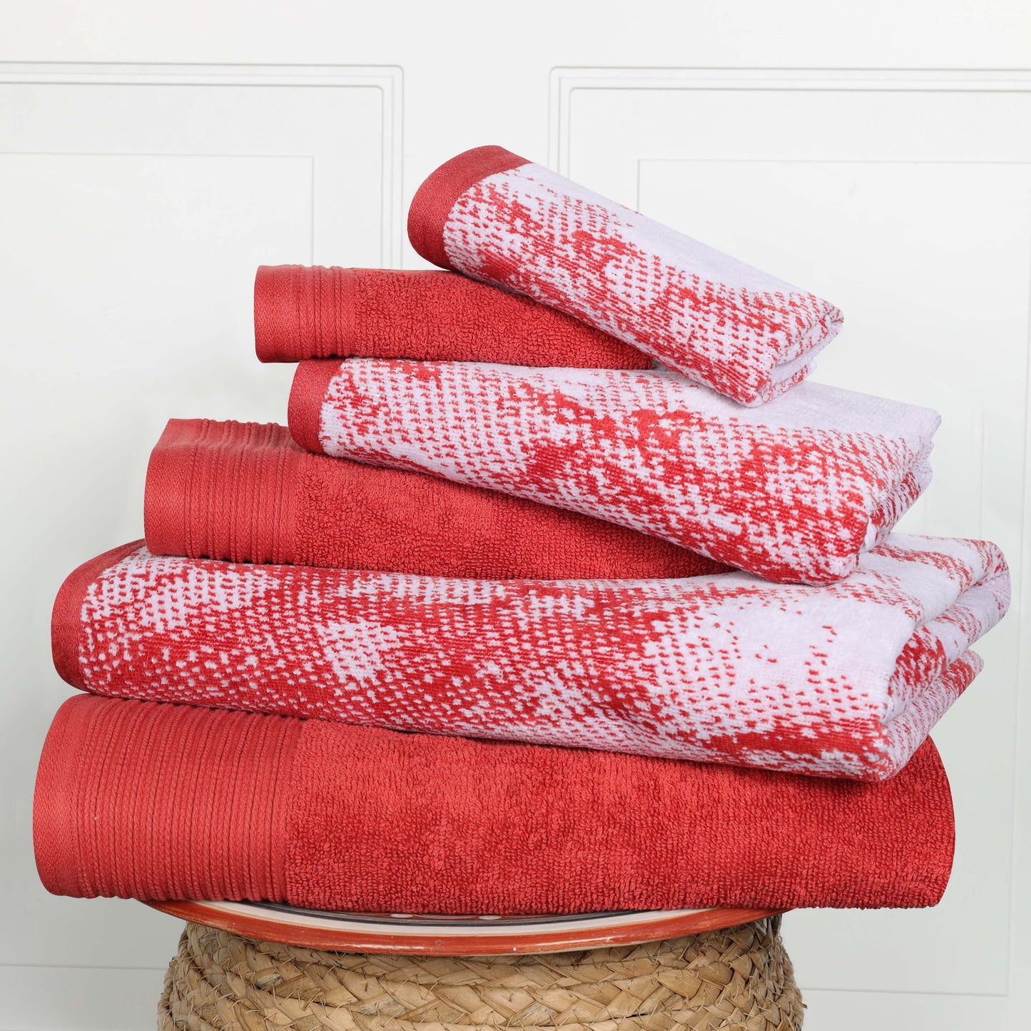 Cotton Marble and Solid Quick Dry 6 Piece Assorted Bathroom Towel Set - TerraCotta