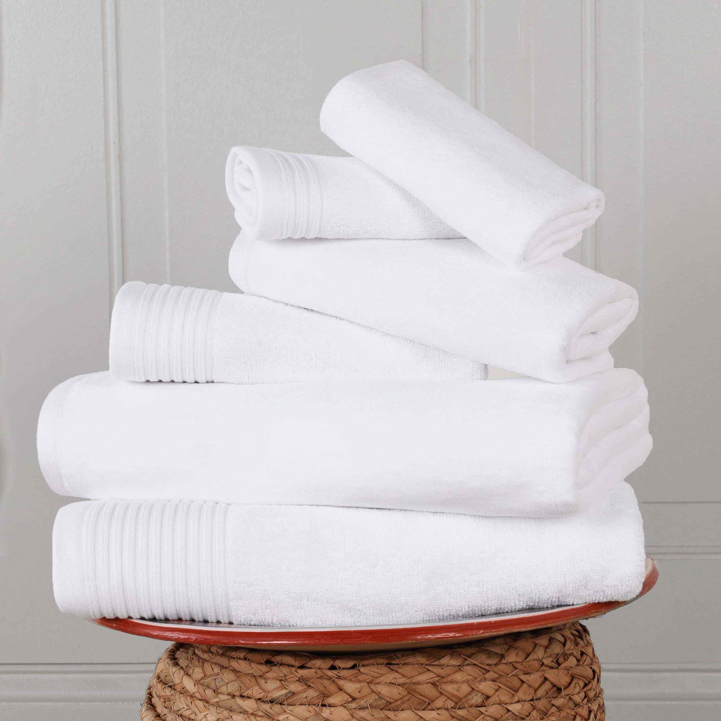 Cotton Marble and Solid Quick Dry 6 Piece Assorted Bathroom Towel Set - White