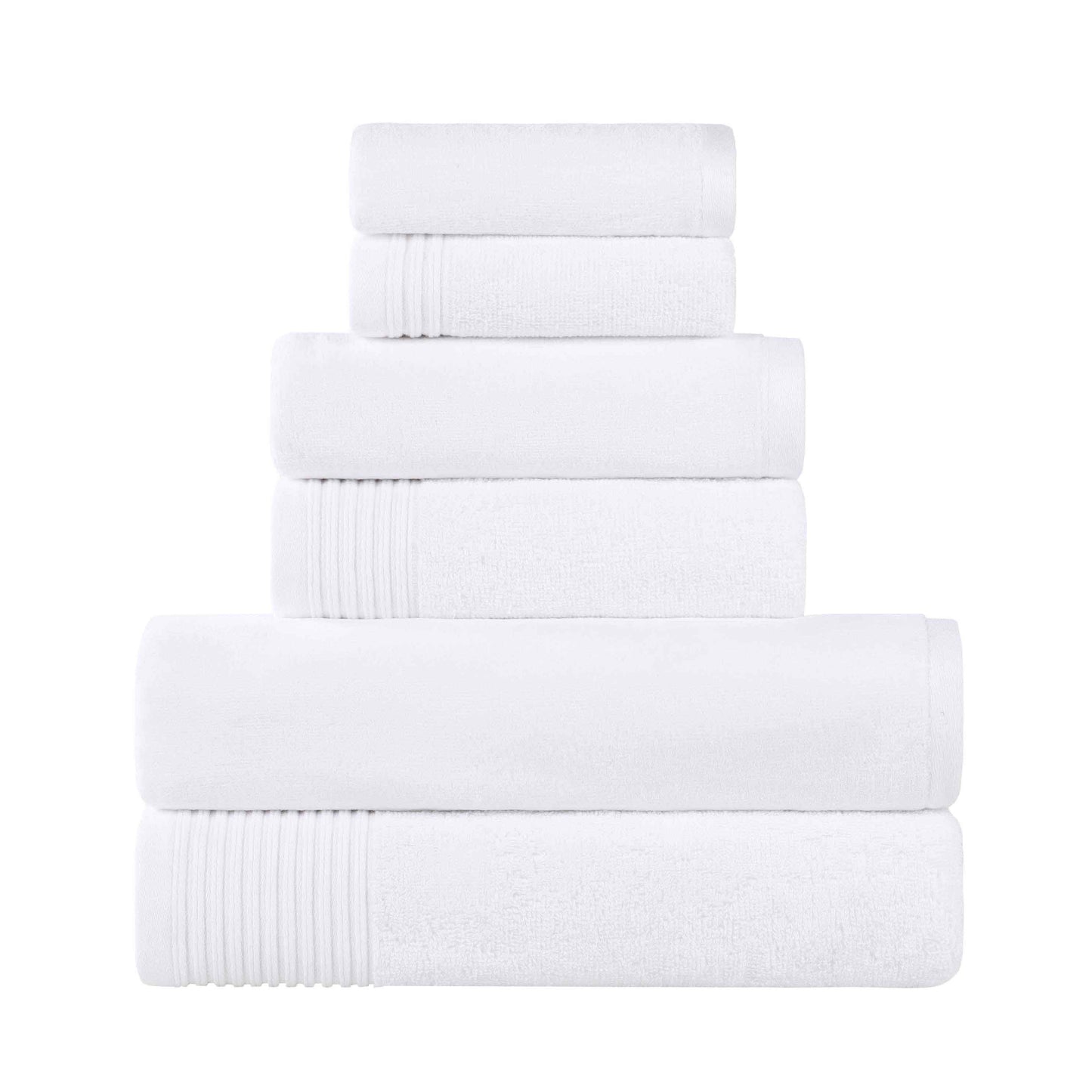 Cotton Marble and Solid Quick Dry 6 Piece Assorted Bathroom Towel Set - White