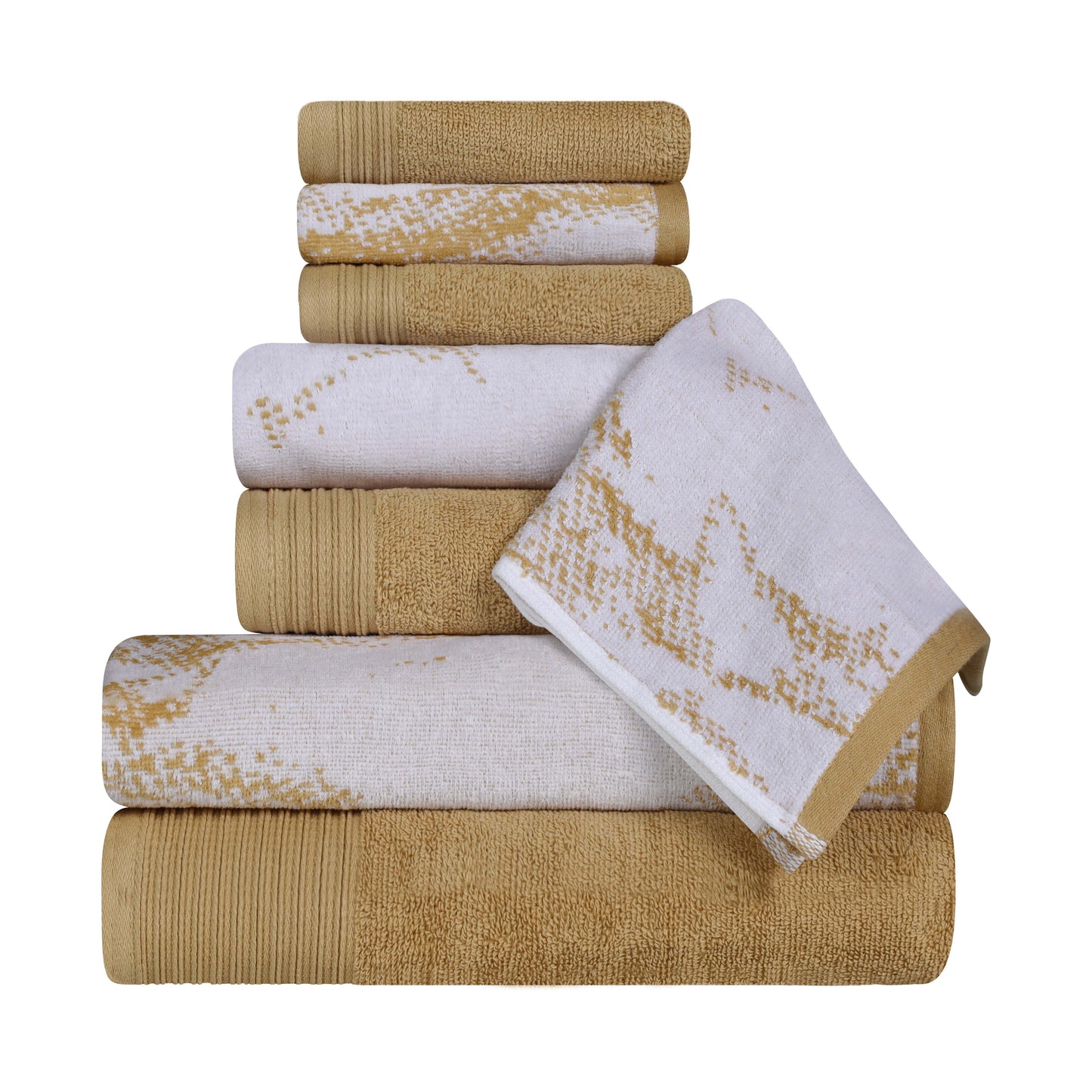 Cotton Marble and Solid Quick Dry 8 Piece Assorted Bathroom Towel Set - Bronze