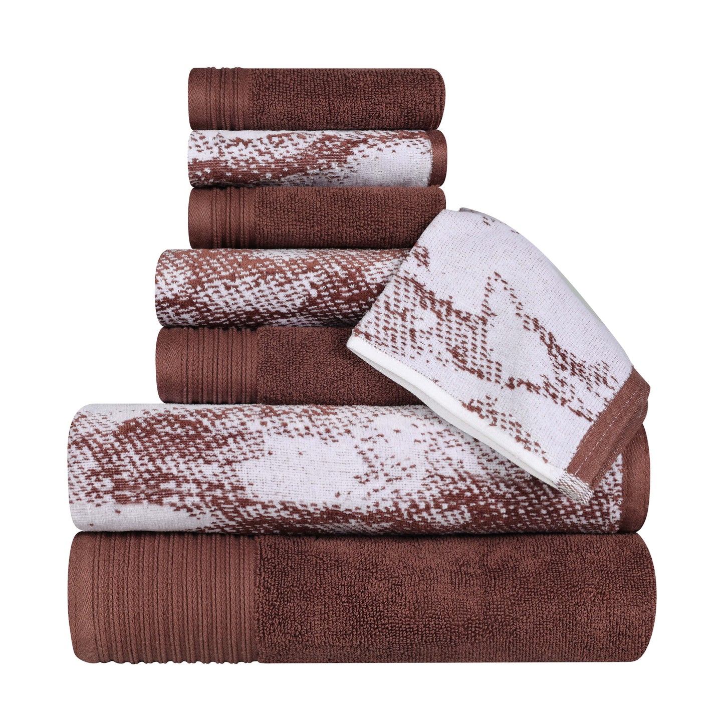 Cotton Marble and Solid Quick Dry 8 Piece Assorted Bathroom Towel Set - Brown