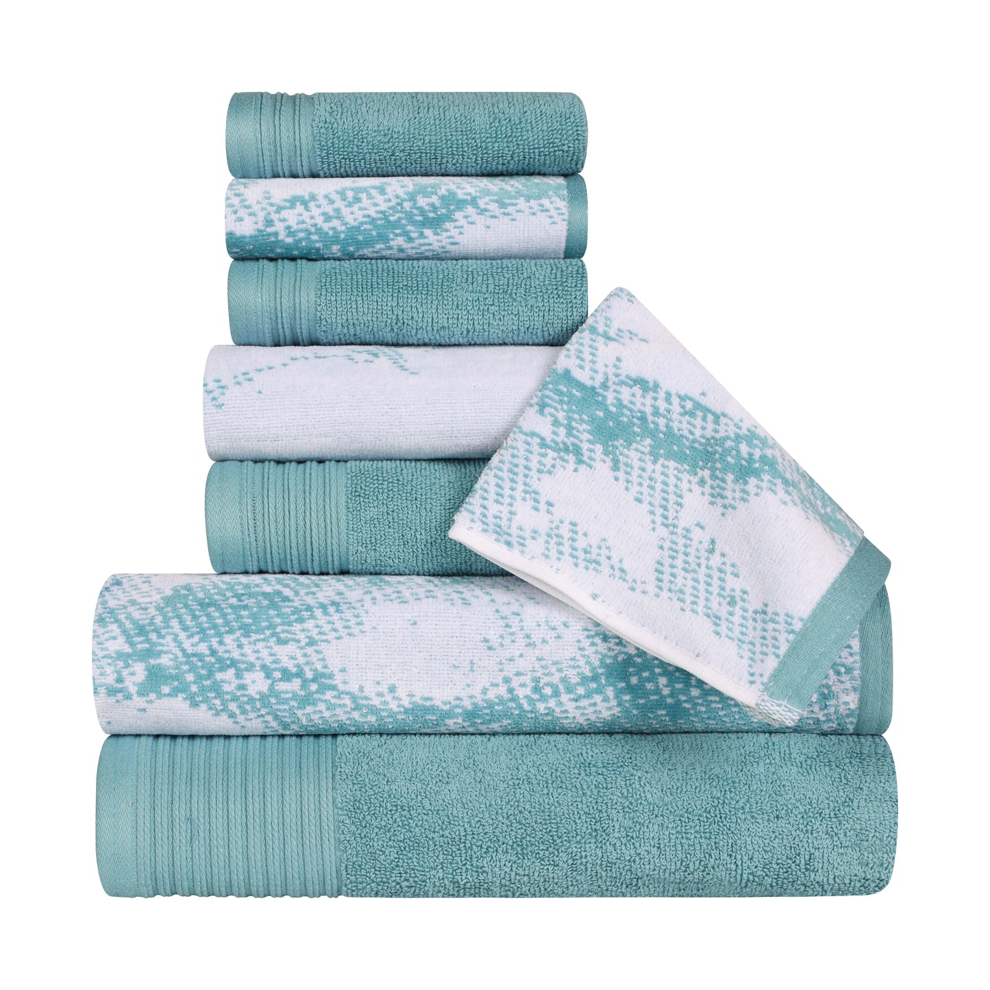 Cotton Marble and Solid Quick Dry 8 Piece Assorted Bathroom Towel Set - Cyan