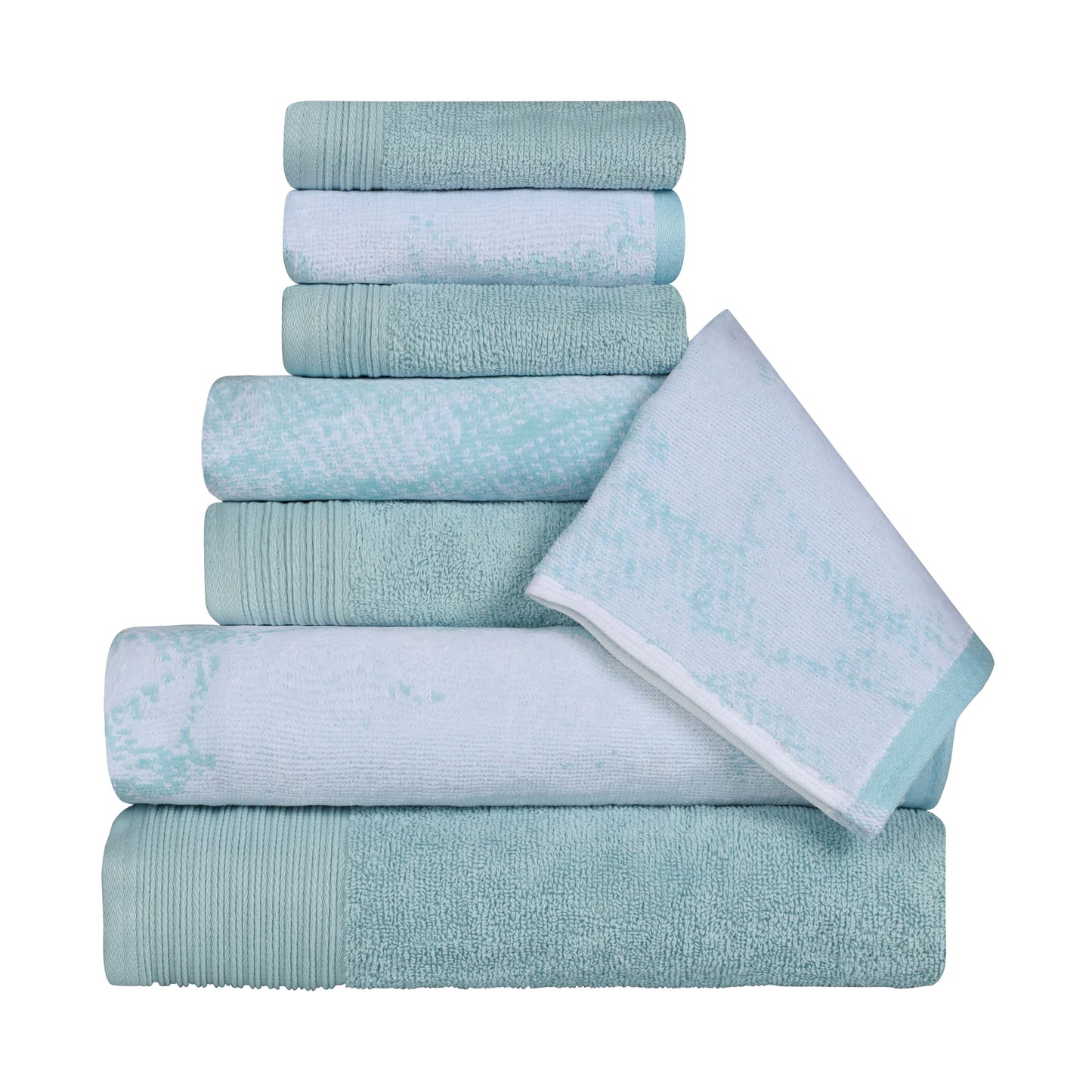 Cotton Marble and Solid Quick Dry 8 Piece Assorted Bathroom Towel Set - Teal