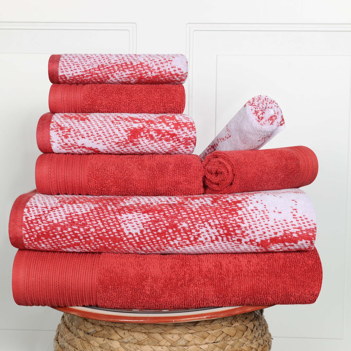 Cotton Marble and Solid Quick Dry 8 Piece Assorted Bathroom Towel Set - TerraCotta
