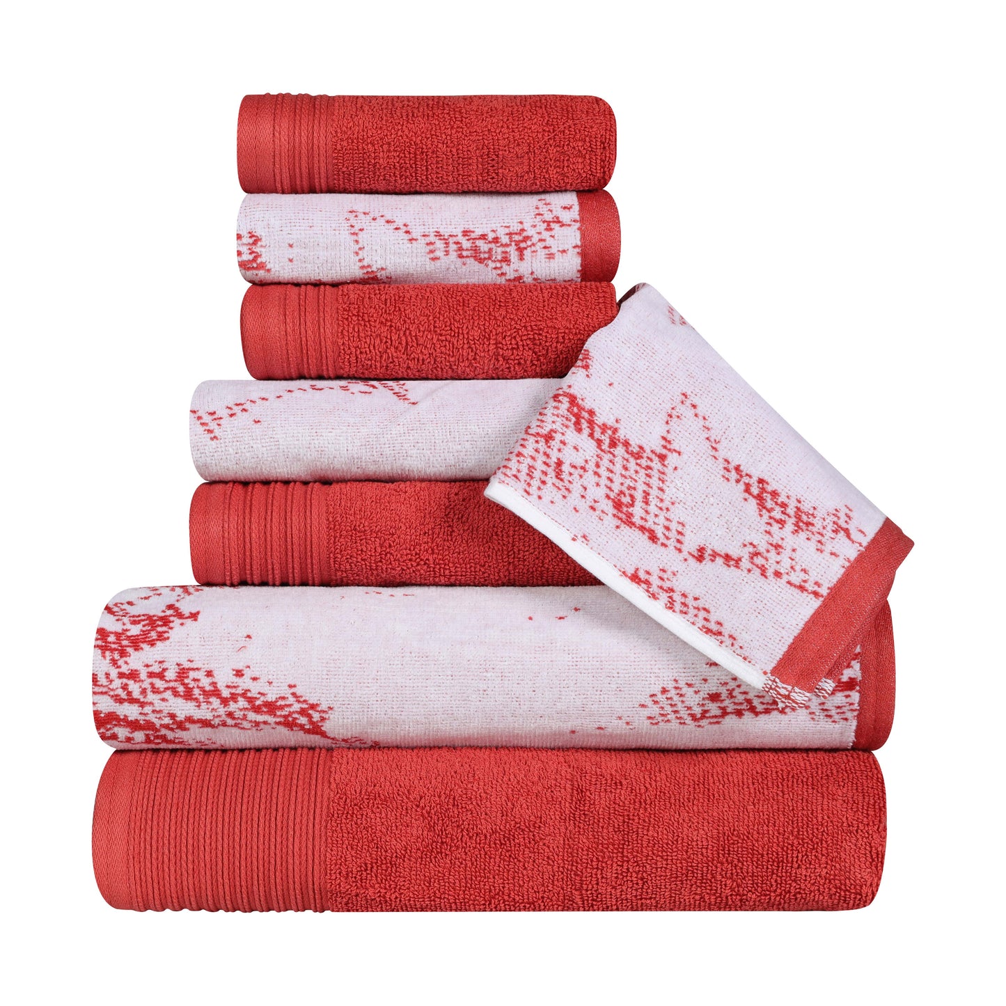 Cotton Marble and Solid Quick Dry 8 Piece Assorted Bathroom Towel Set - TerraCotta