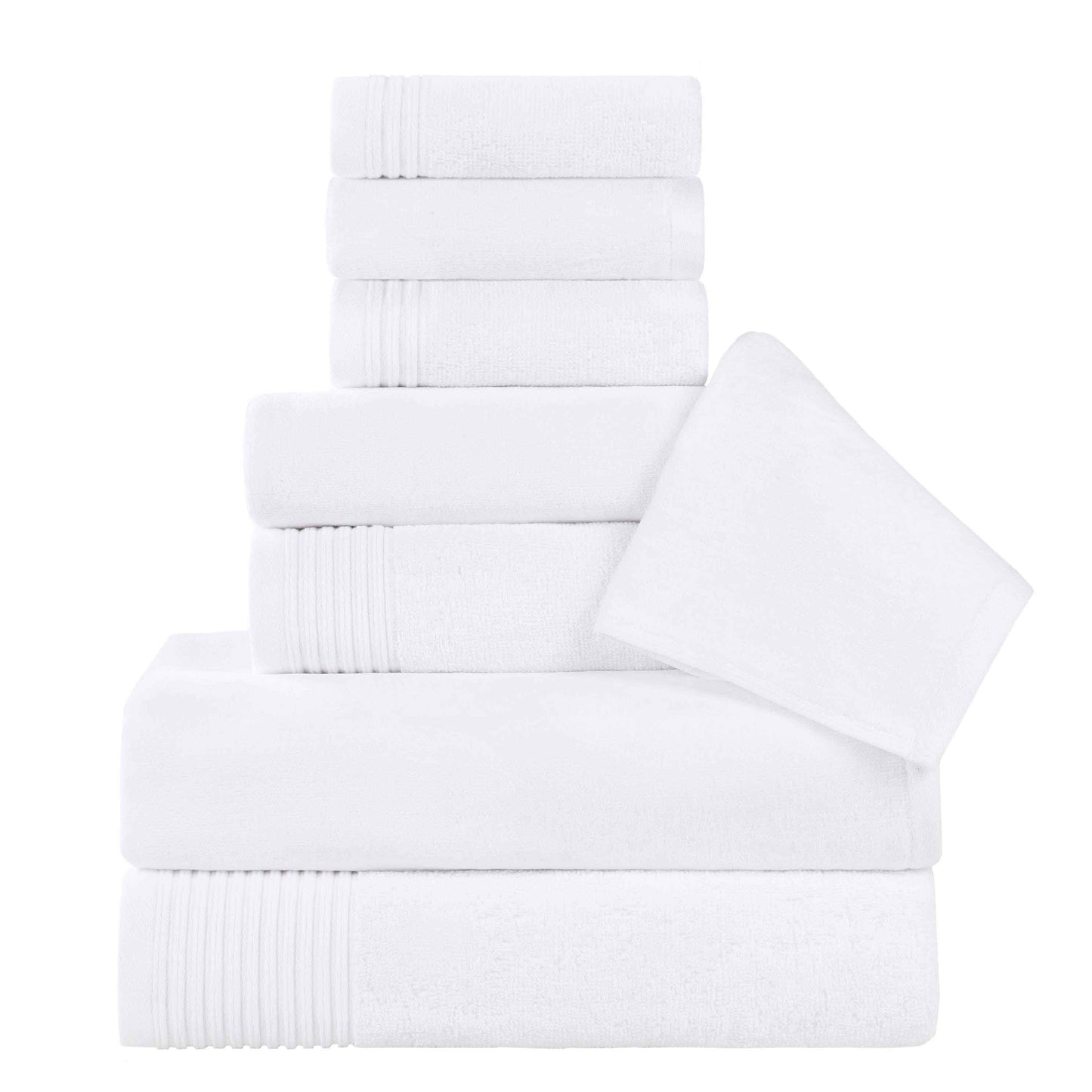 Cotton Marble and Solid Quick Dry 8 Piece Assorted Bathroom Towel Set - White