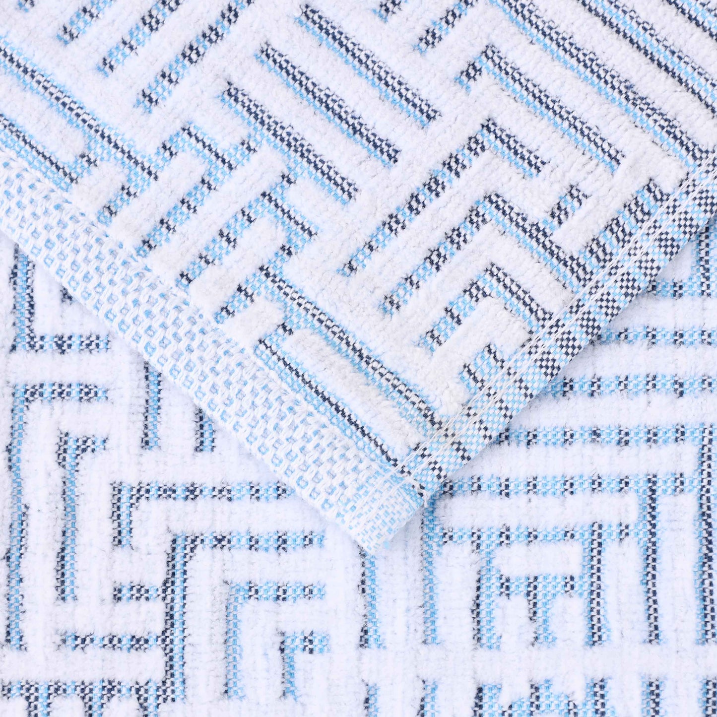 Cotton Modern Geometric Jacquard Plush Bath Sheet Set of 2 - Blue