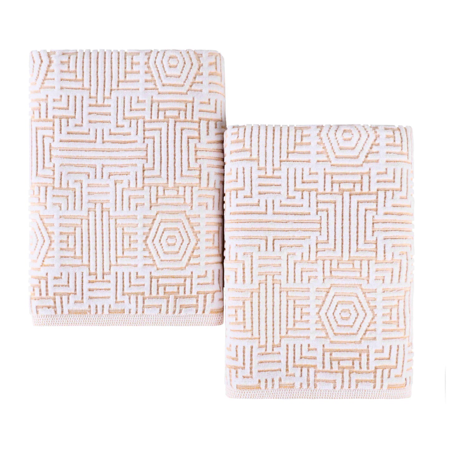 Cotton Modern Geometric Jacquard Plush Bath Sheet Set of 2 - Gold