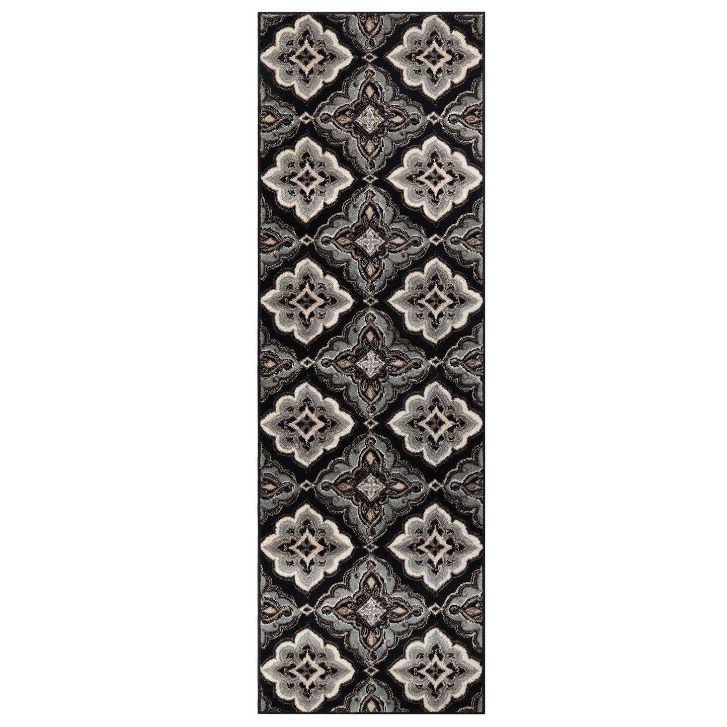 Crawford Modern Medallion Indoor Area Rug or Runner Rug Or Door Mat - Black