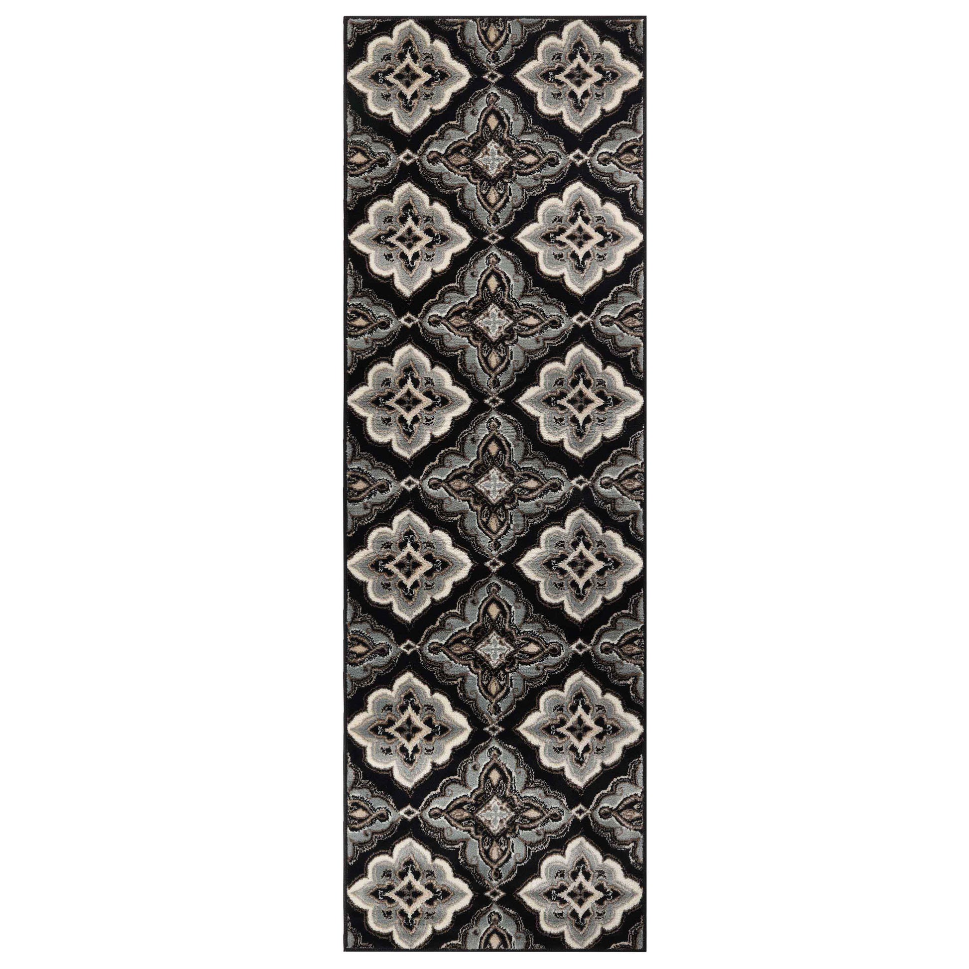 Crawford Modern Medallion Indoor Area Rug or Runner Rug Or Door Mat - Black