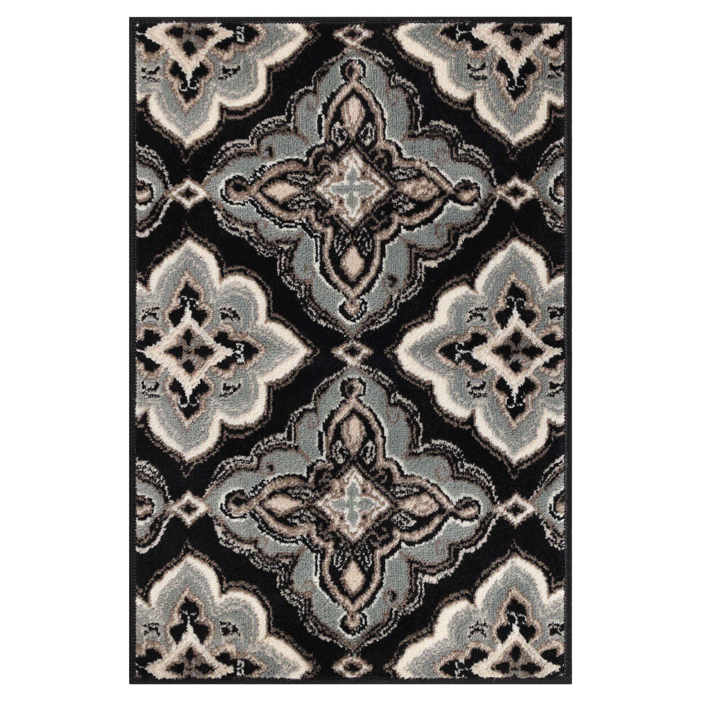 Crawford Modern Medallion Indoor Area Rug or Runner Rug Or Door Mat - Black