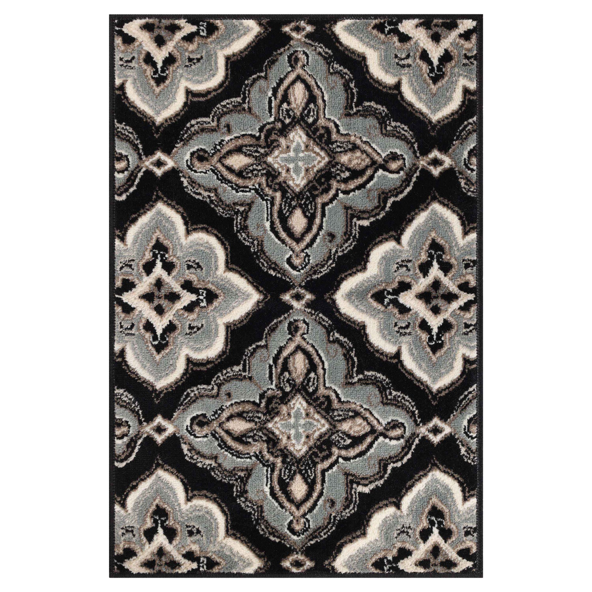 Crawford Modern Medallion Indoor Area Rug or Runner Rug Or Door Mat - Black