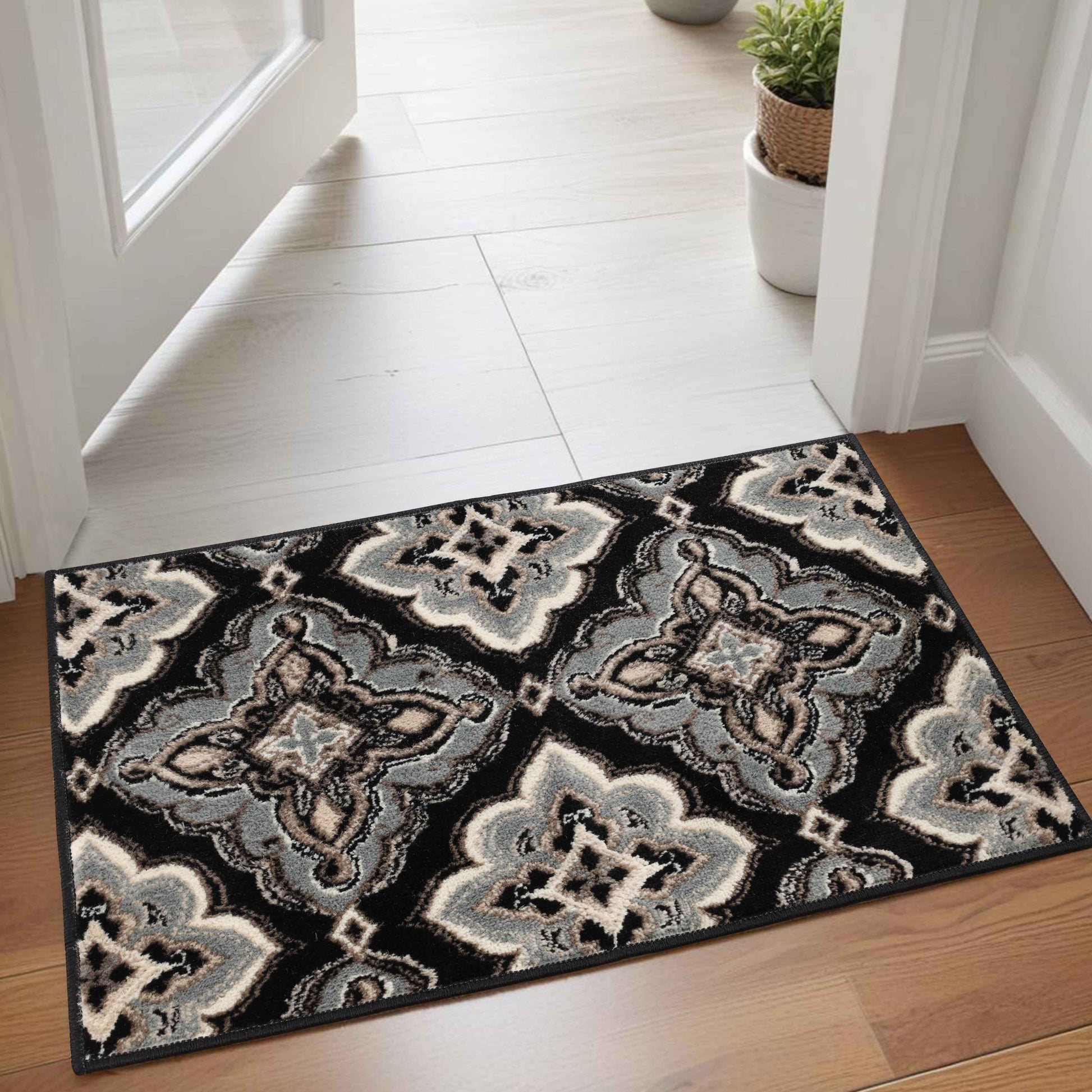 Crawford Modern Medallion Indoor Area Rug or Runner Rug Or Door Mat - Black