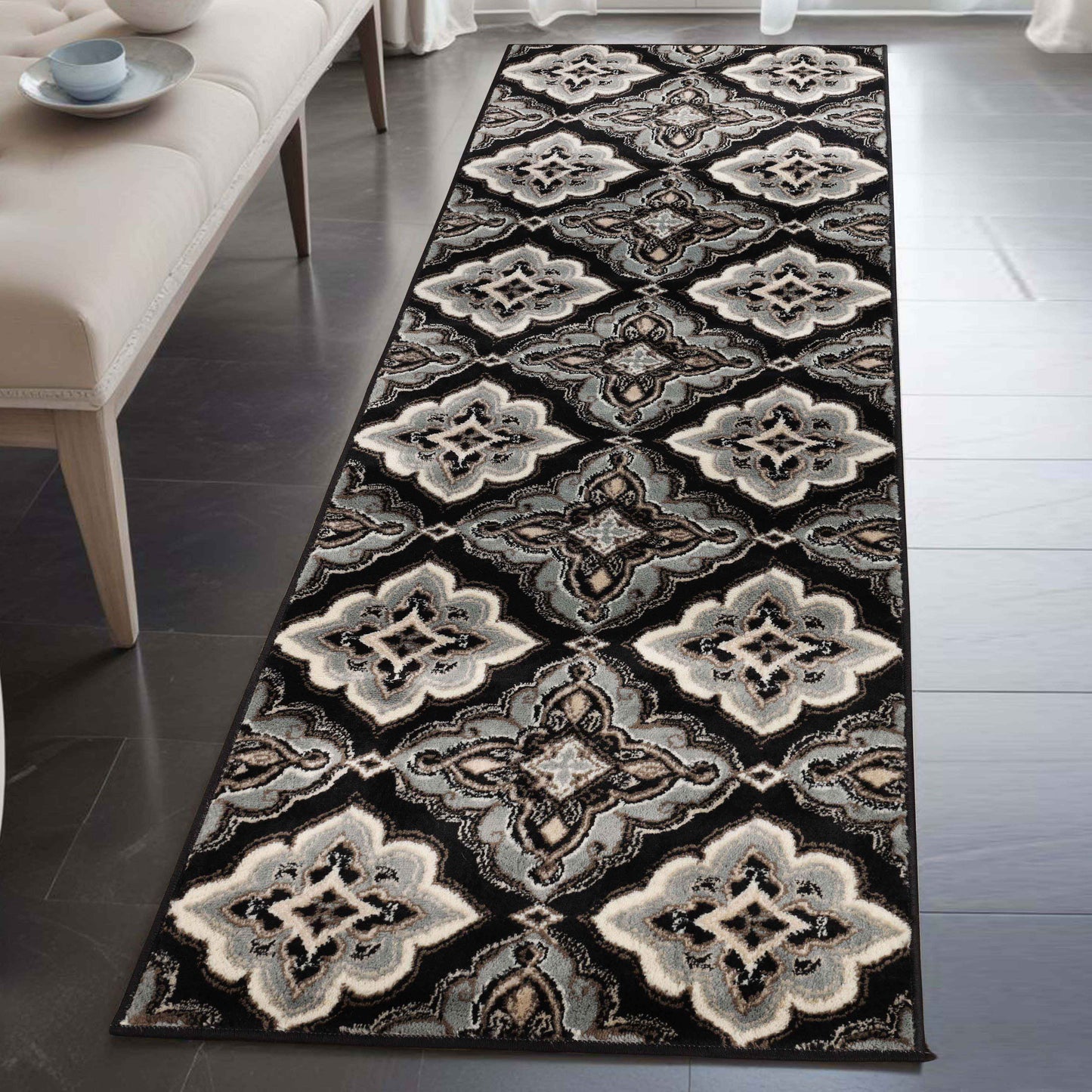 Crawford Modern Medallion Indoor Area Rug or Runner Rug Or Door Mat - Black