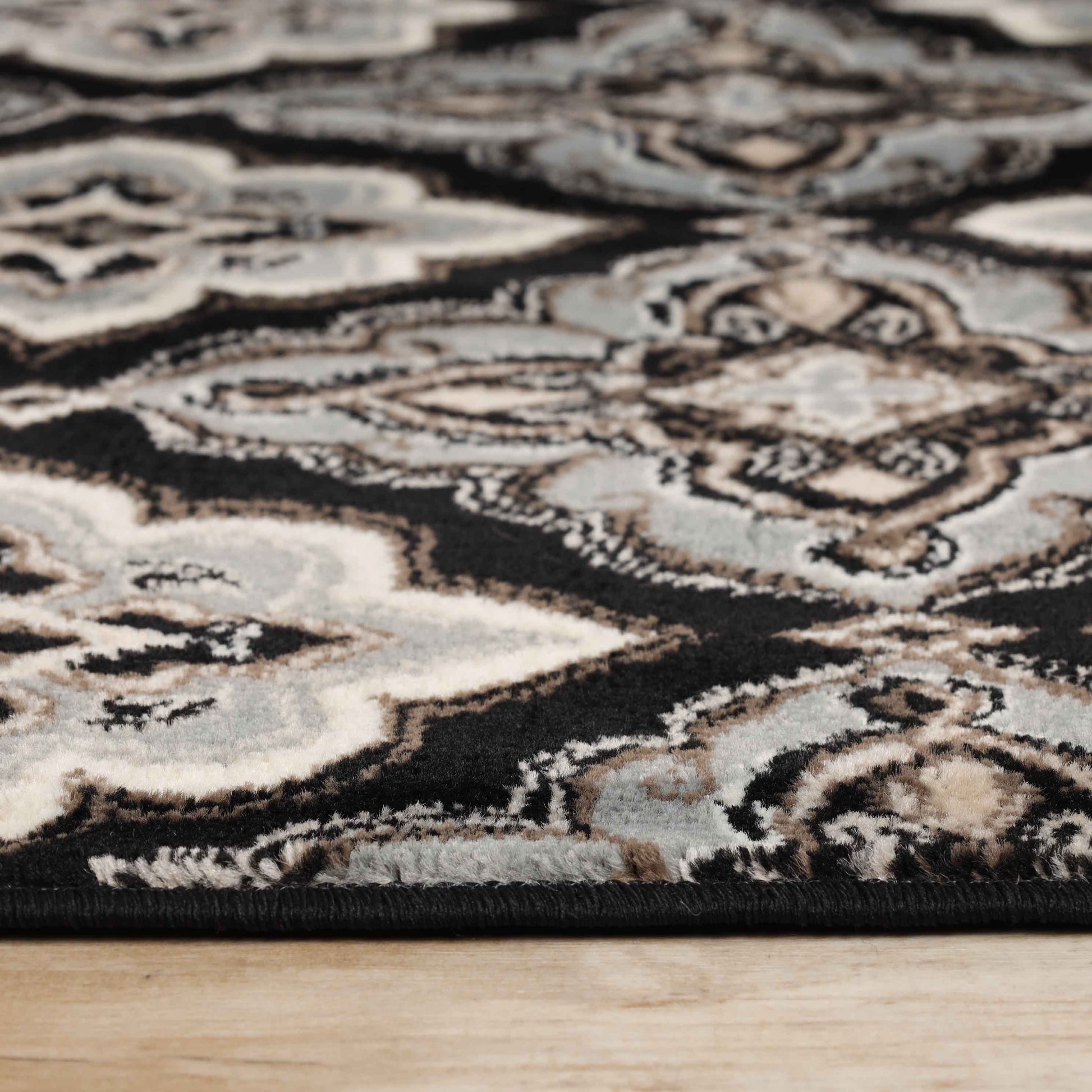 Crawford Modern Medallion Indoor Area Rug or Runner Rug Or Door Mat - Black