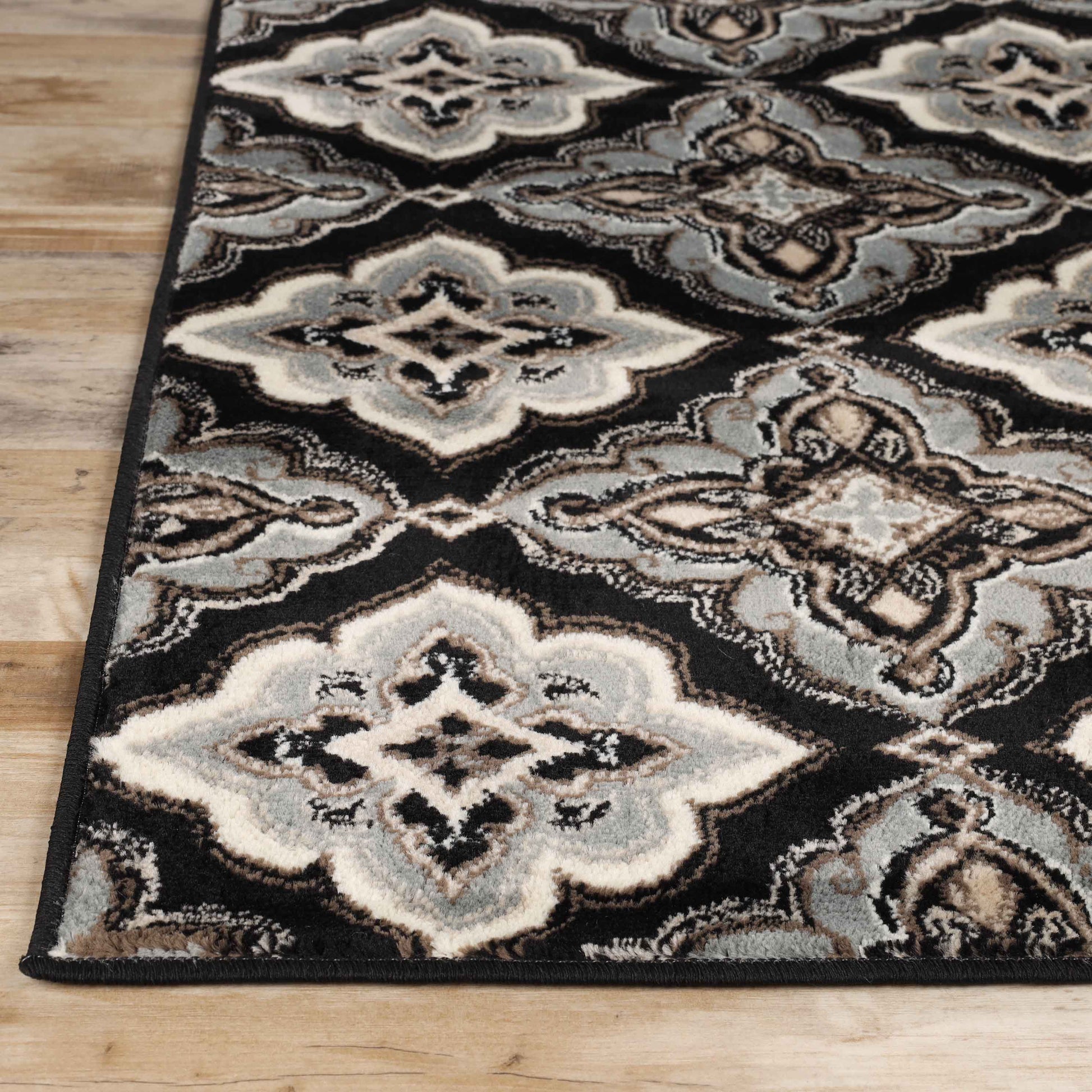 Crawford Modern Medallion Indoor Area Rug or Runner Rug Or Door Mat - Black