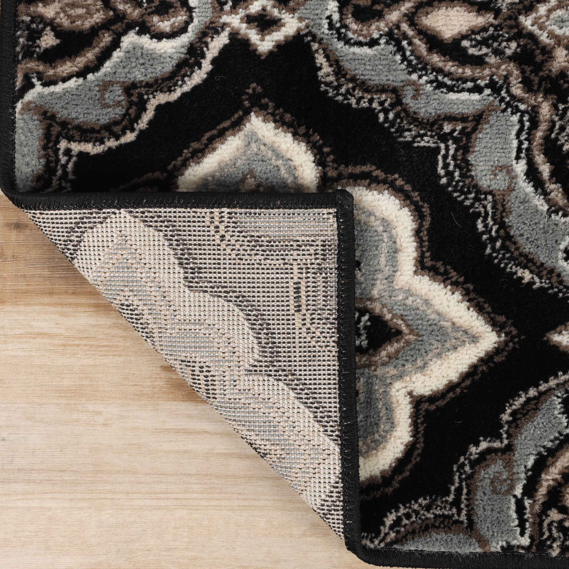 Crawford Modern Medallion Indoor Area Rug or Runner Rug Or Door Mat - Black