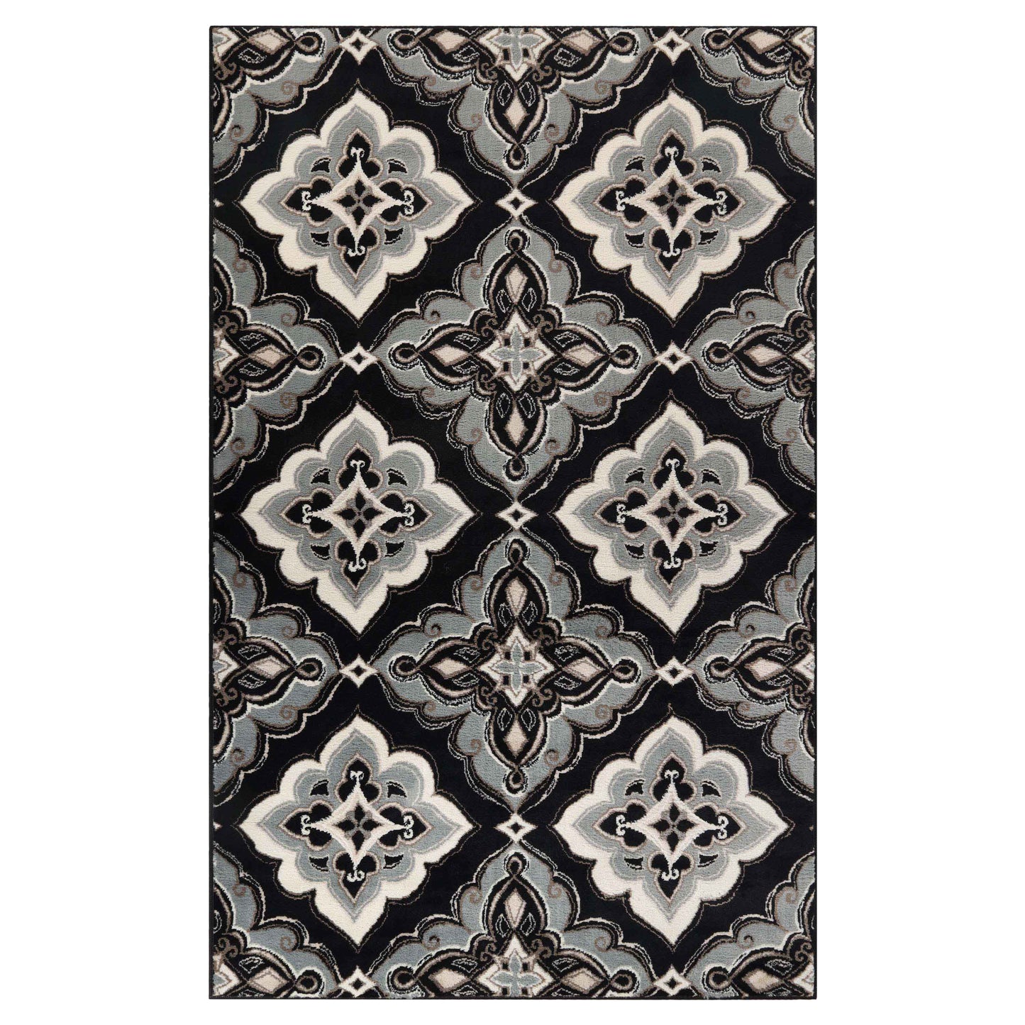 Crawford Modern Medallion Indoor Area Rug or Runner Rug Or Door Mat - Black