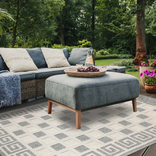 Geometric Greek Key Area Rug Indoor Outdoor Rugs - Cream