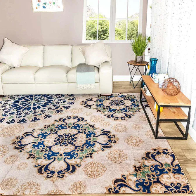 Thalia Modern Medallion Indoor Washable Area Rug - Cream