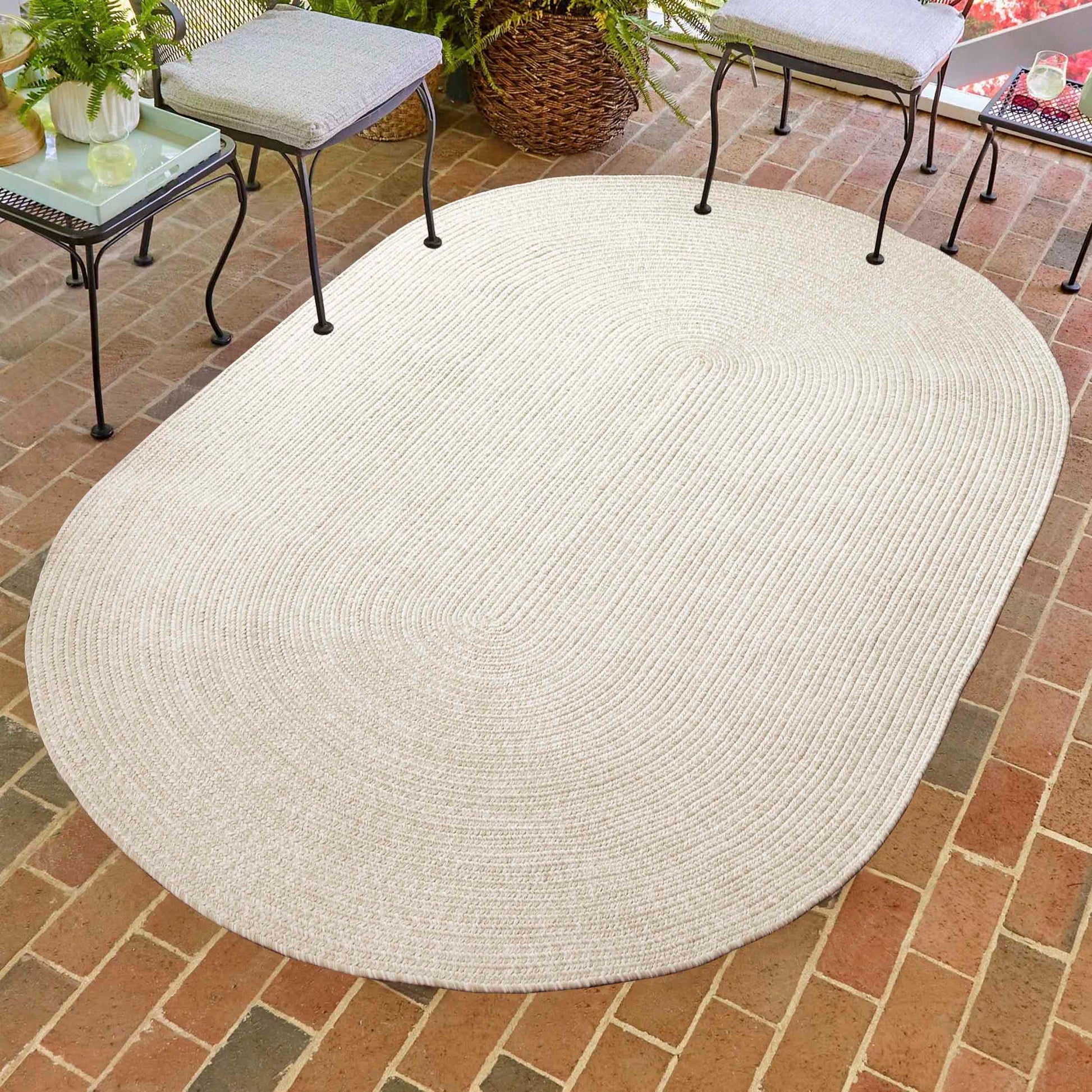 Reversible Braided Eco-Friendly Area Rug Indoor Outdoor Rugs - Cream/White