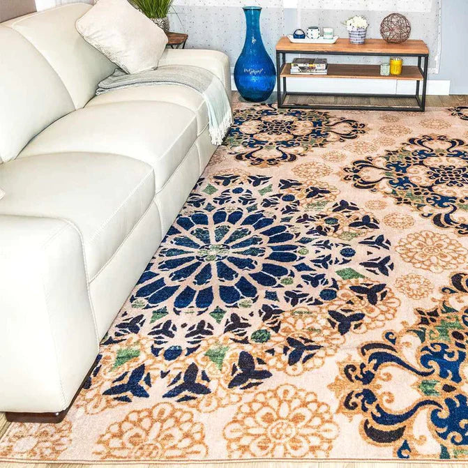 Thalia Modern Medallion Indoor Washable Area Rug - Cream