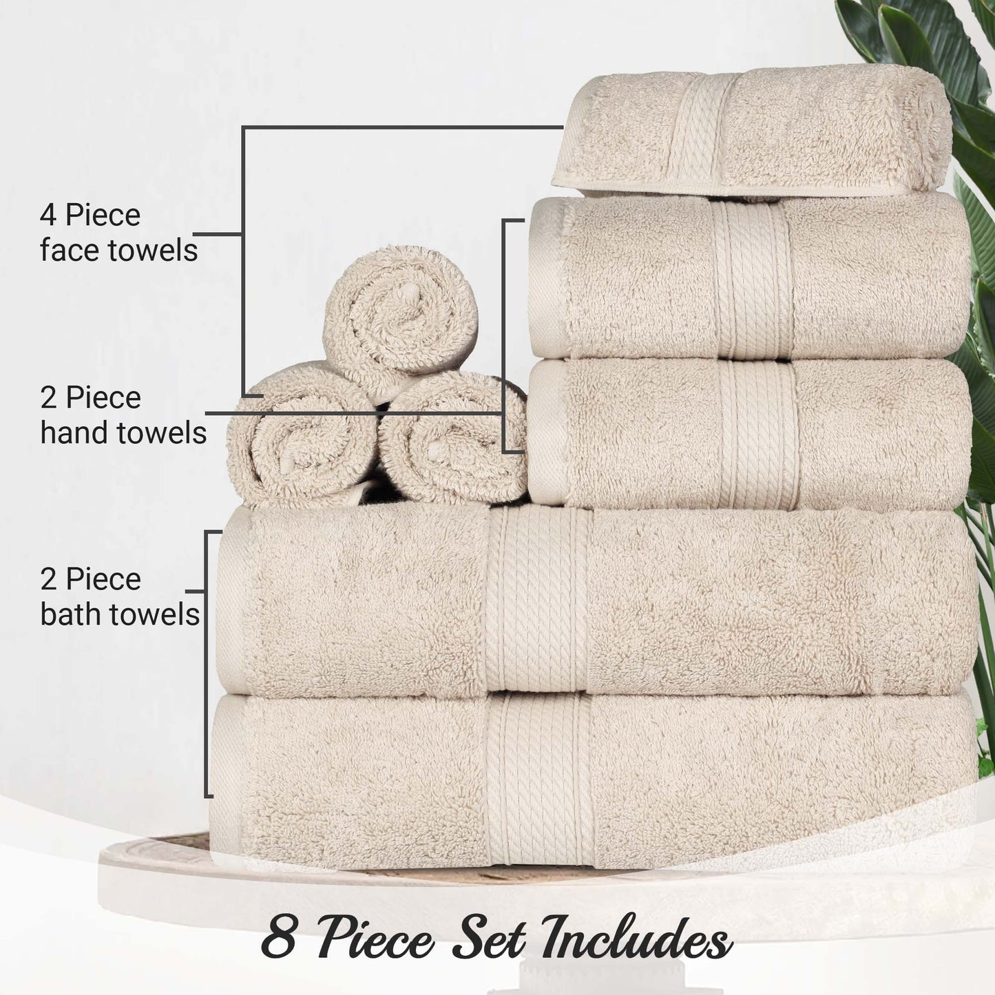 Madison Egyptian Cotton Pile Plush Heavyweight 8 Piece Towel Set