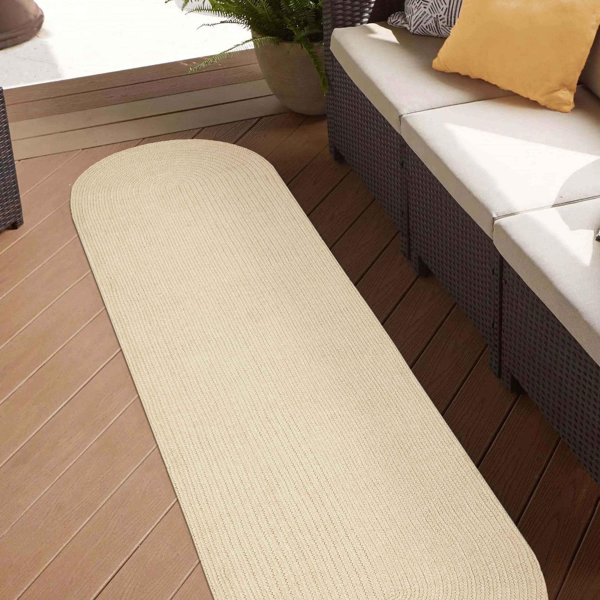 Classic Braided Weave Oval Area Rug Indoor Outdoor Rugs - Cream