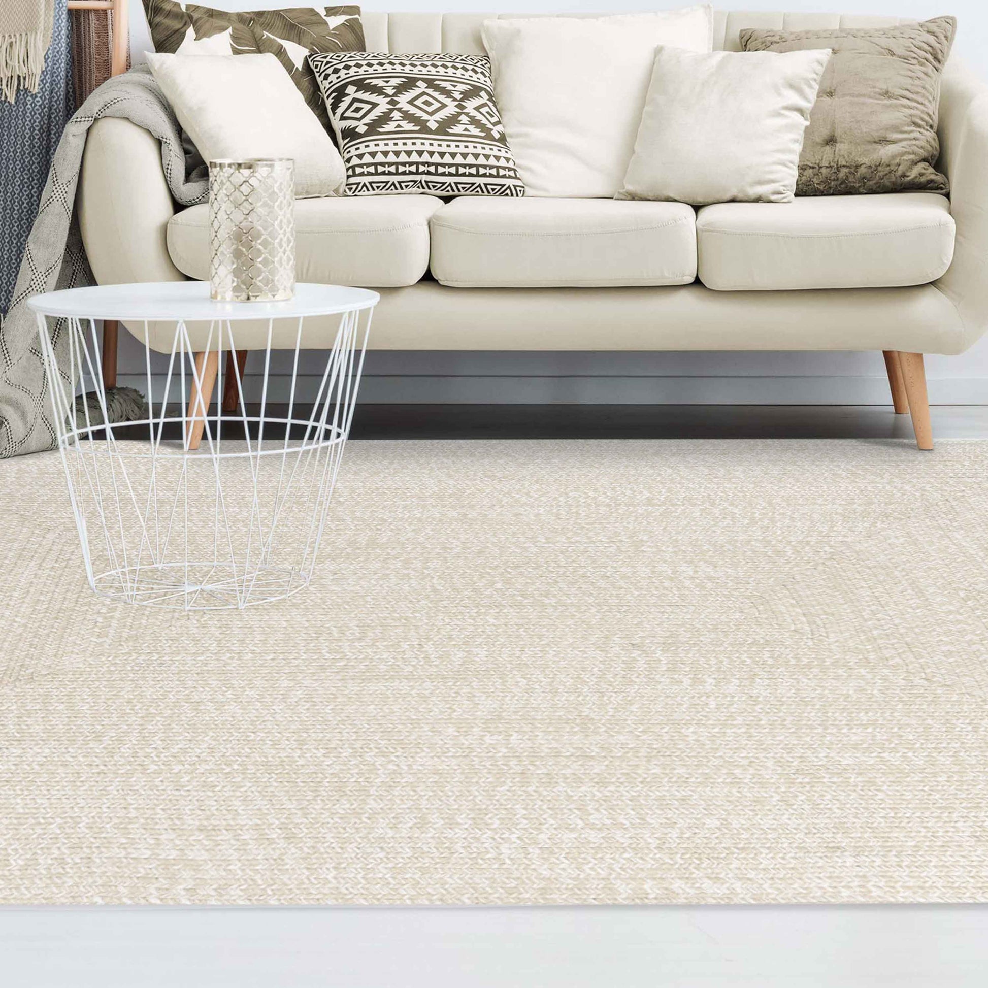Multi Toned Braided Area Rug Bohemian Indoor Outdoor Rugs - Cream-White