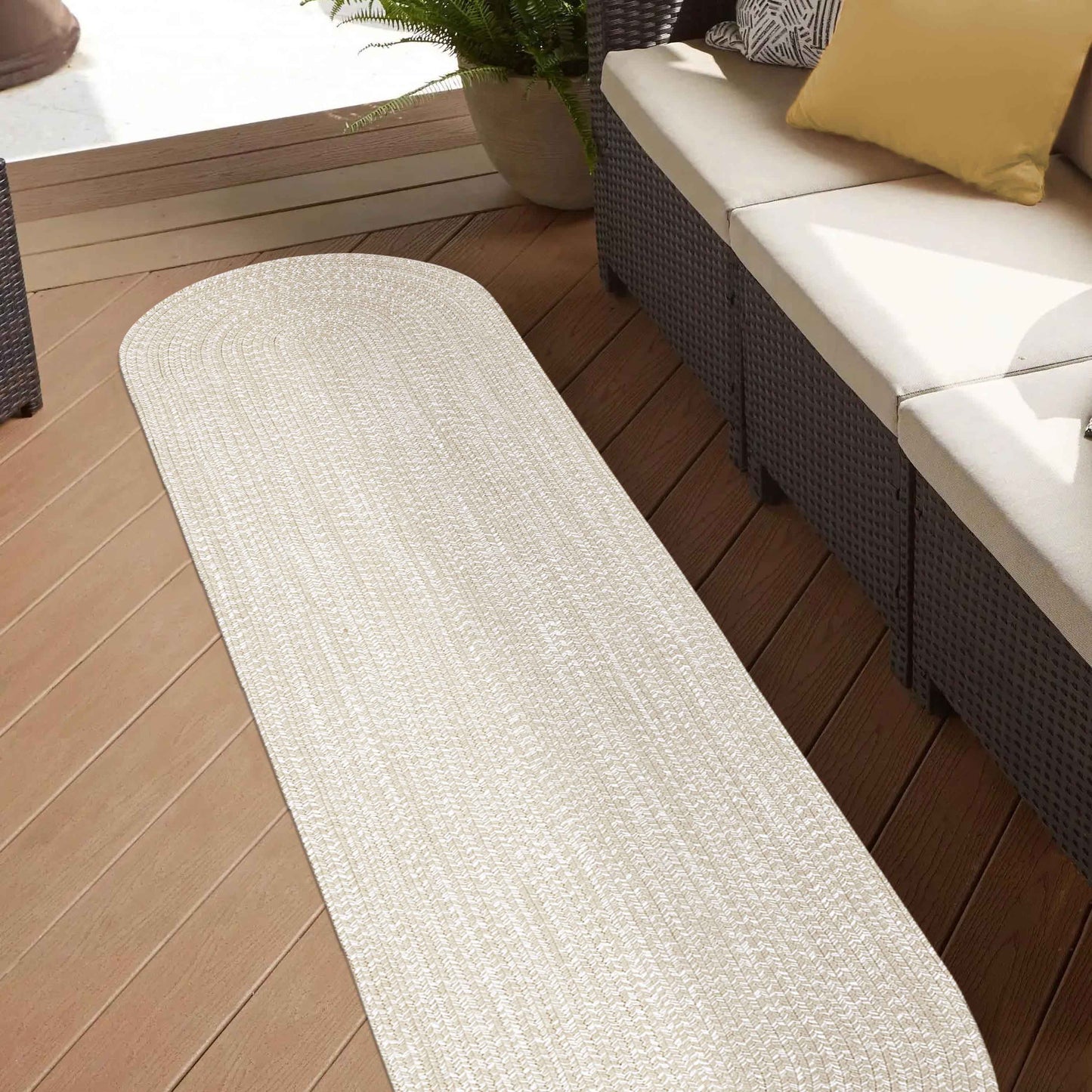 Reversible Braided Eco-Friendly Area Rug Indoor Outdoor Rugs - Cream/White