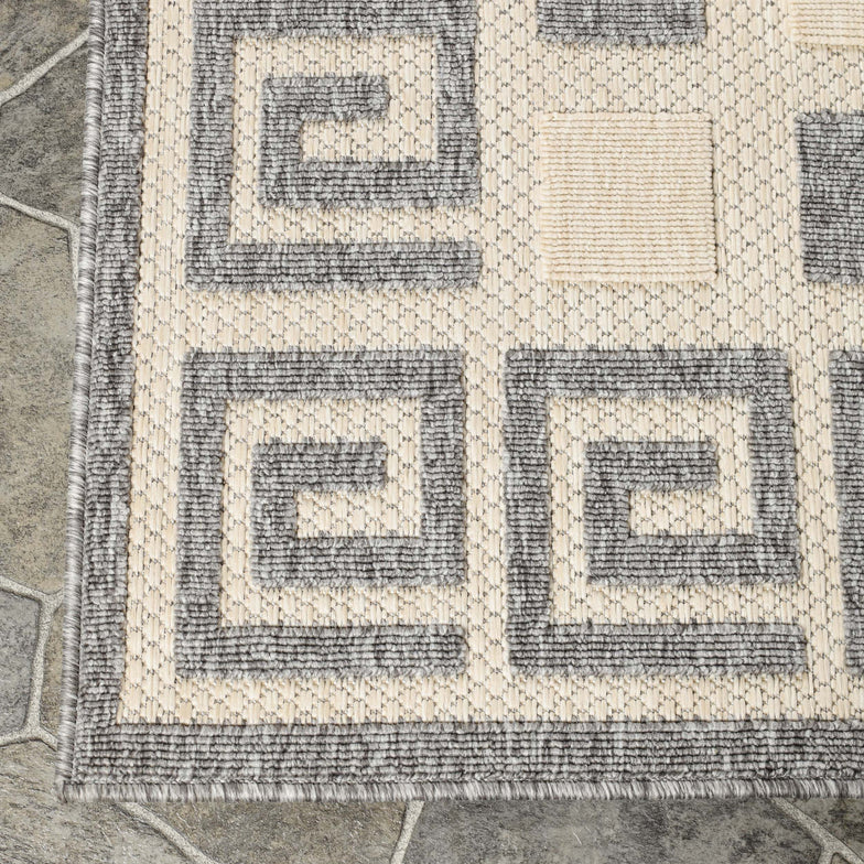 Geometric Greek Key Area Rug Indoor Outdoor Rugs - Cream