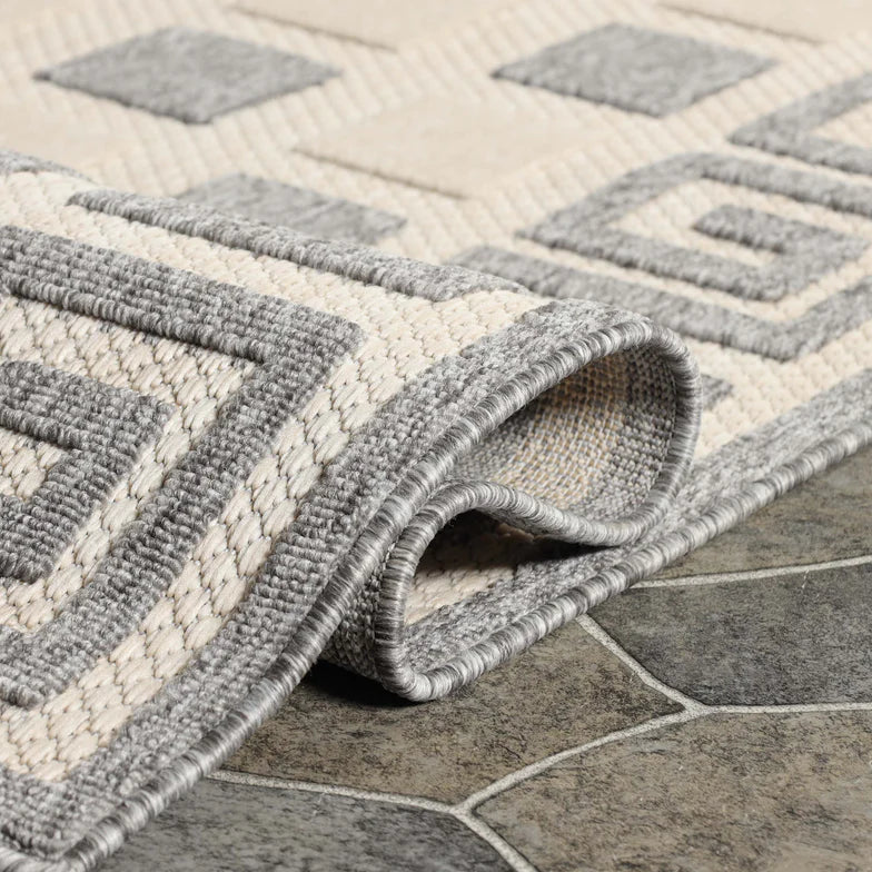Geometric Greek Key Area Rug Indoor Outdoor Rugs - Cream