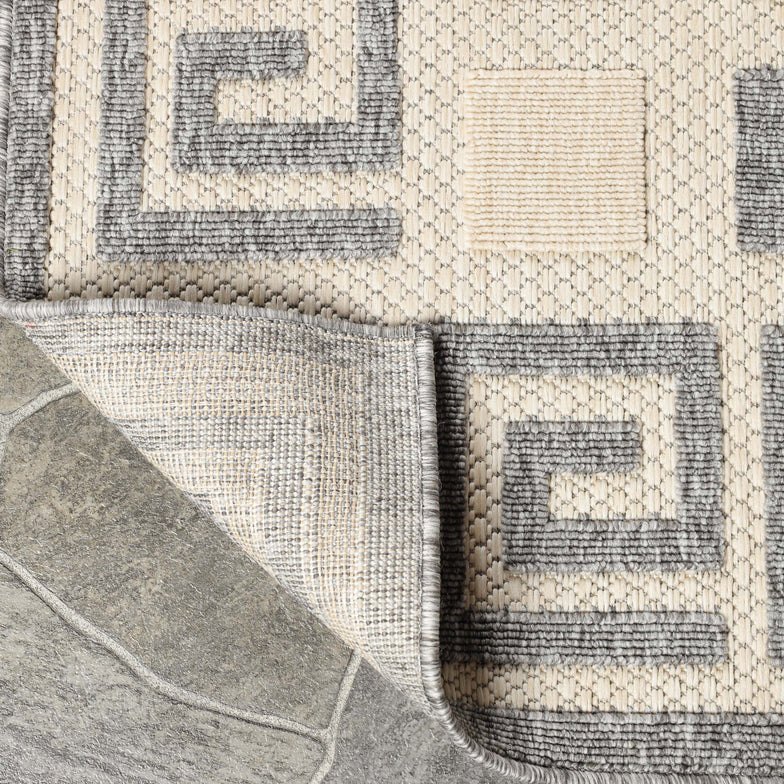 Geometric Greek Key Area Rug Indoor Outdoor Rugs - Cream