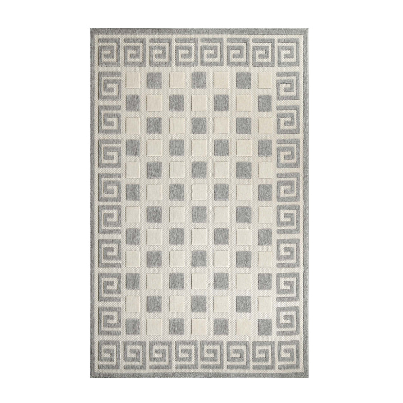 Geometric Greek Key Area Rug Indoor Outdoor Rugs - Cream
