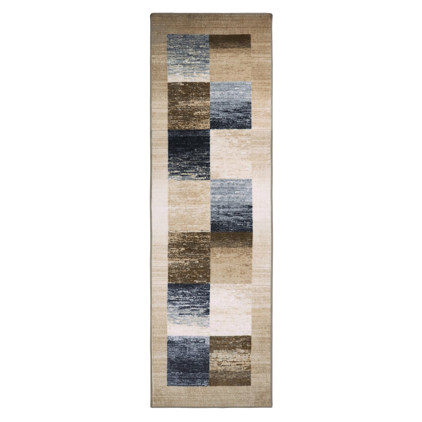 Lockwood Color Block Non-Slip Washable Indoor Area Rug or Runner - Cream