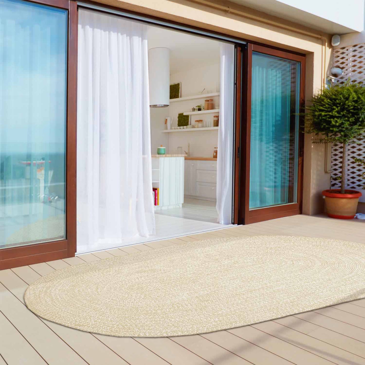 Reversible Braided Eco-Friendly Area Rug Indoor Outdoor Rugs - CreamWhite