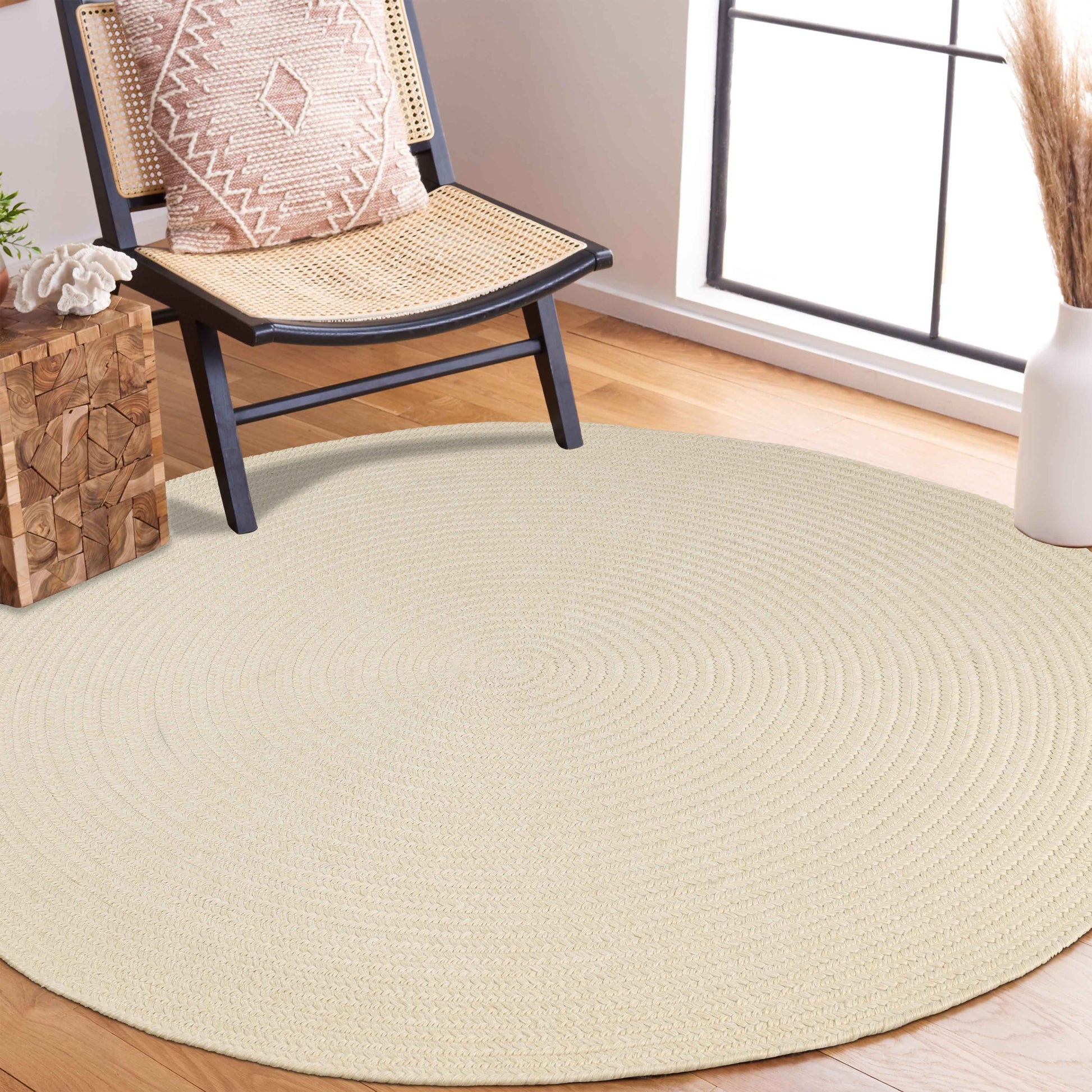 Bohemian Braided Indoor Outdoor Rugs Solid Round Area Rug - Cream