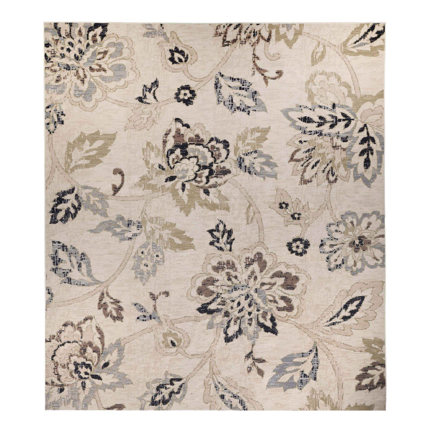 Jacobean Floral Modern Farmhouse Indoor Area Rug or Runner Rug - Cream