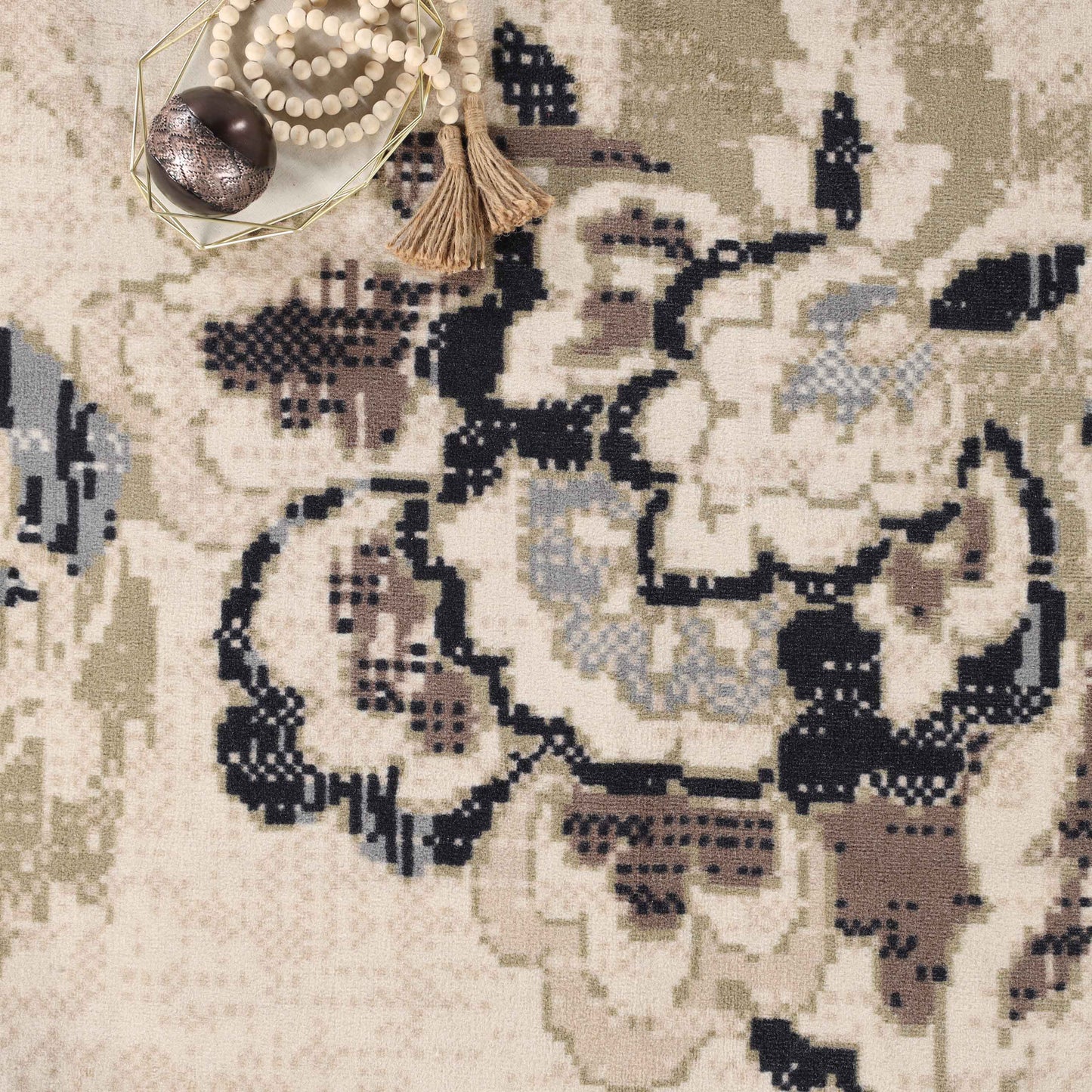 Jacobean Floral Modern Farmhouse Indoor Area Rug or Runner Rug - Cream