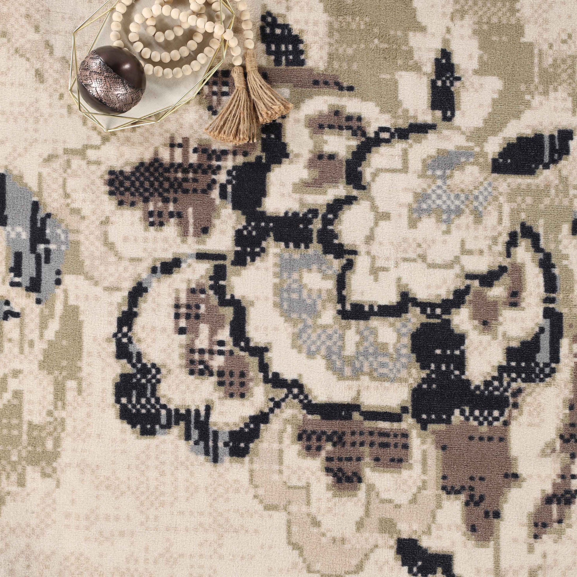 Jacobean Floral Modern Farmhouse Indoor Area Rug or Runner Rug - Cream