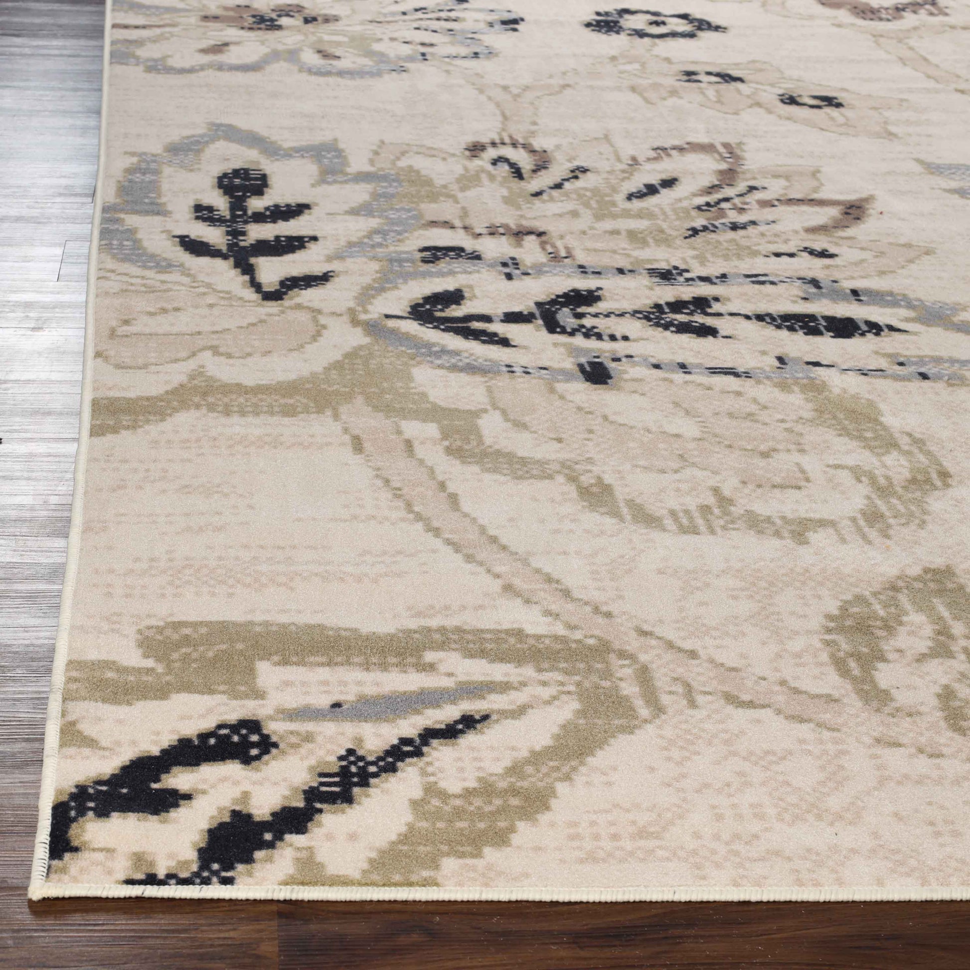 Jacobean Floral Modern Farmhouse Indoor Area Rug or Runner Rug - Cream