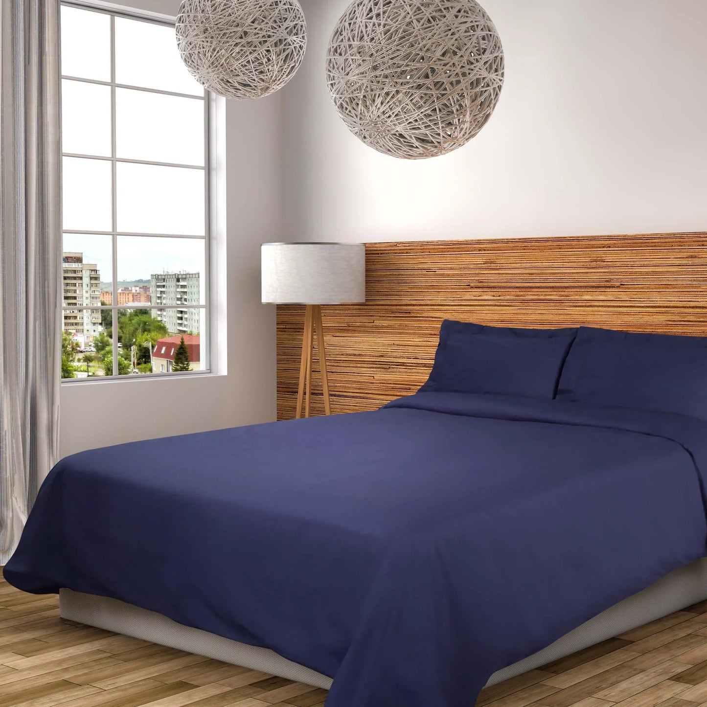 Cotton Percale Modern Traditional Duvet Cover Set - CrownBlue