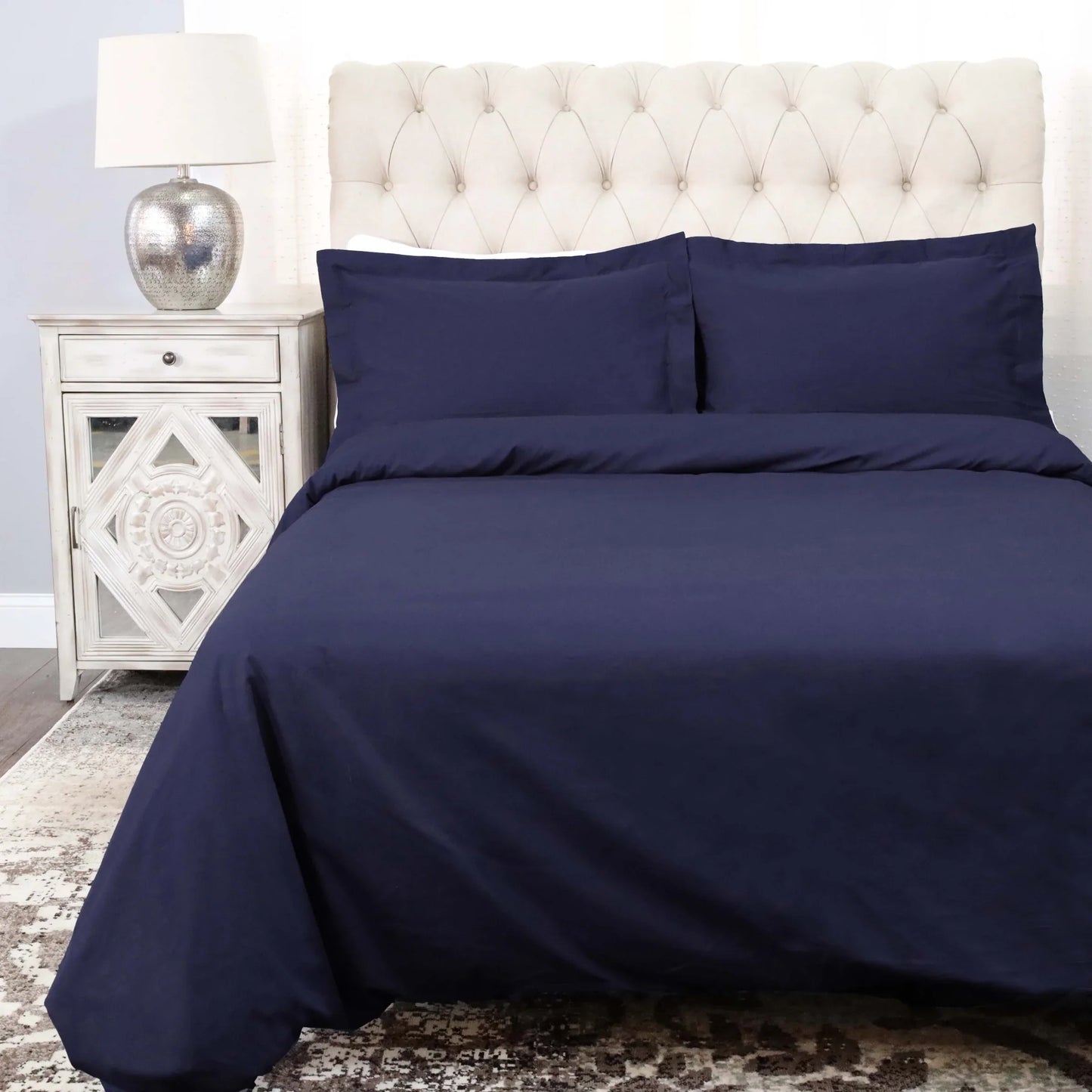 Cotton Percale Modern Traditional Duvet Cover Set - CrownBlue