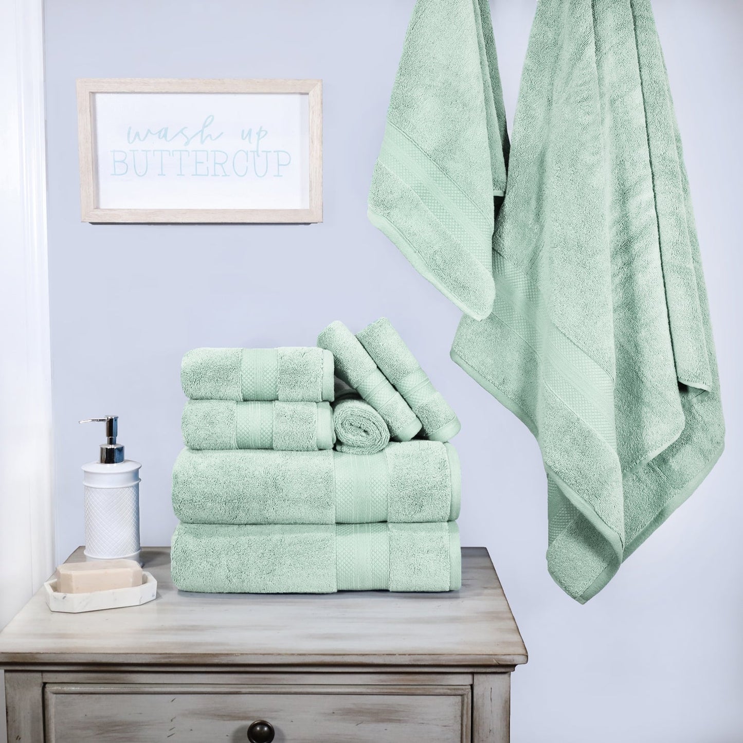 Superior Premium Turkish-Cotton Assorted Towel Set - Dusty Aqua