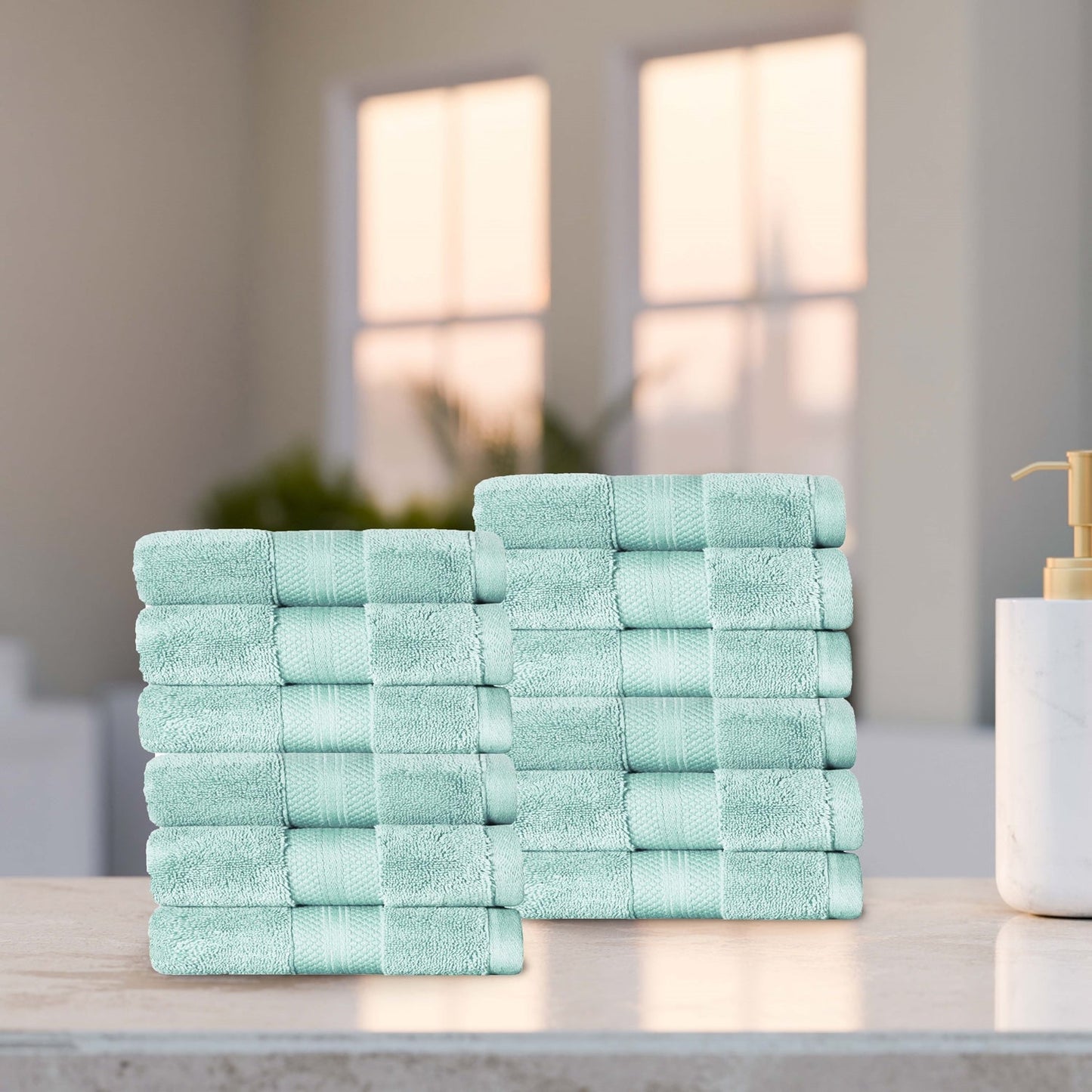 Superior Premium Turkish-Cotton Assorted Towel Set - Dusty Aqua