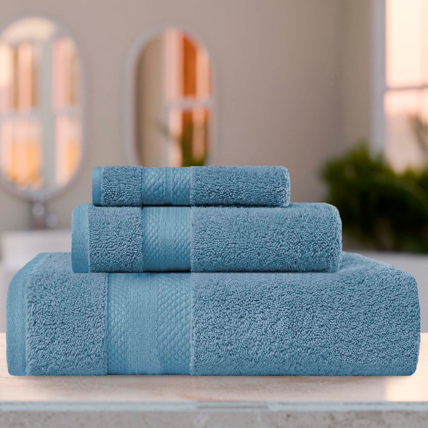 Superior Premium Turkish-Cotton Assorted Towel Set - Denim Blue