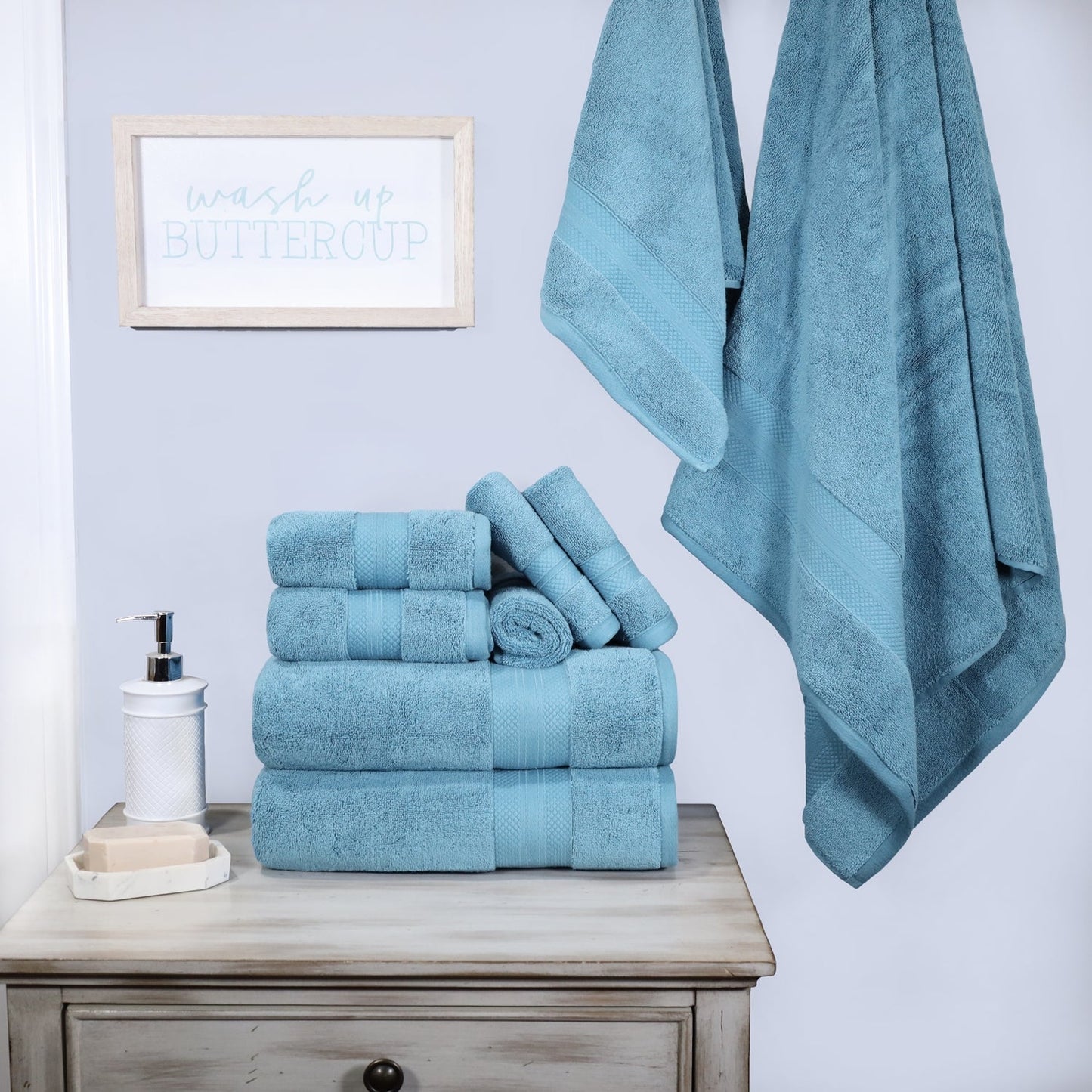 Superior Premium Turkish-Cotton Assorted Towel Set - Denim Blue
